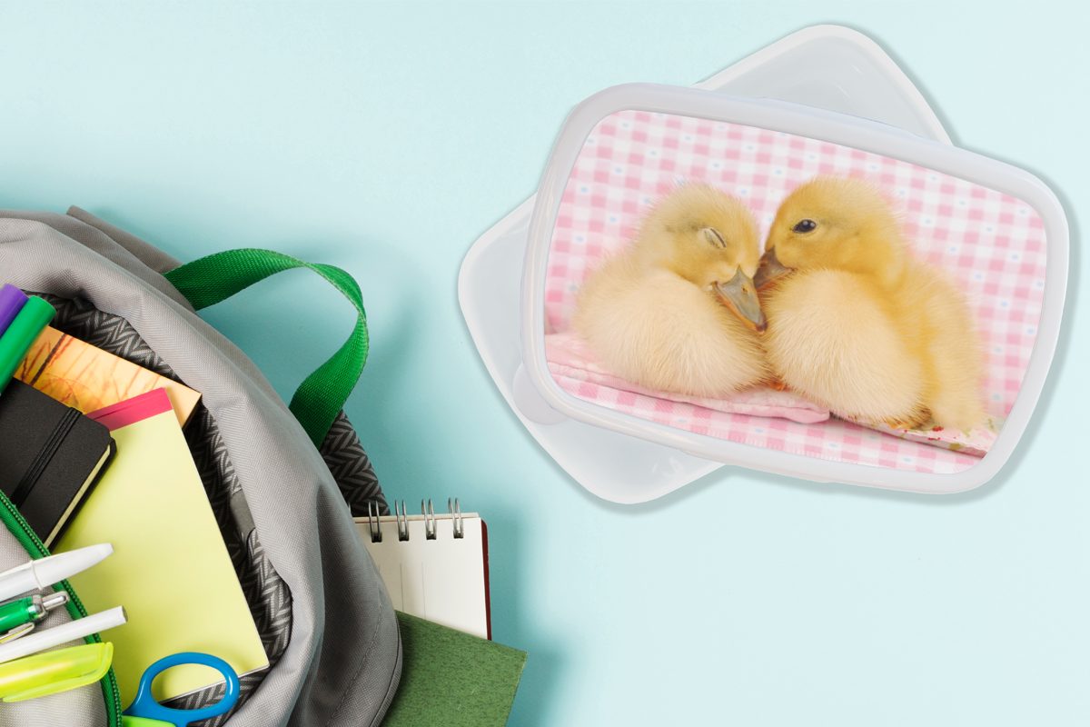 MuchoWow Lunchbox Ente - Liebe Jungs weiß Brotdose, Erwachsene, für Kinder - Mädchen und Küken, Brotbox für (2-tlg), und Kunststoff
