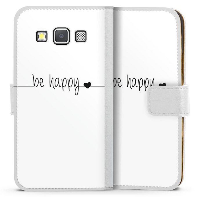 DeinDesign Handyhülle Statement Sprüche Glück Be Happy weisser Hintergrund Samsung Galaxy A3 (2015) Hülle Handy Flip Case Wallet Cover
