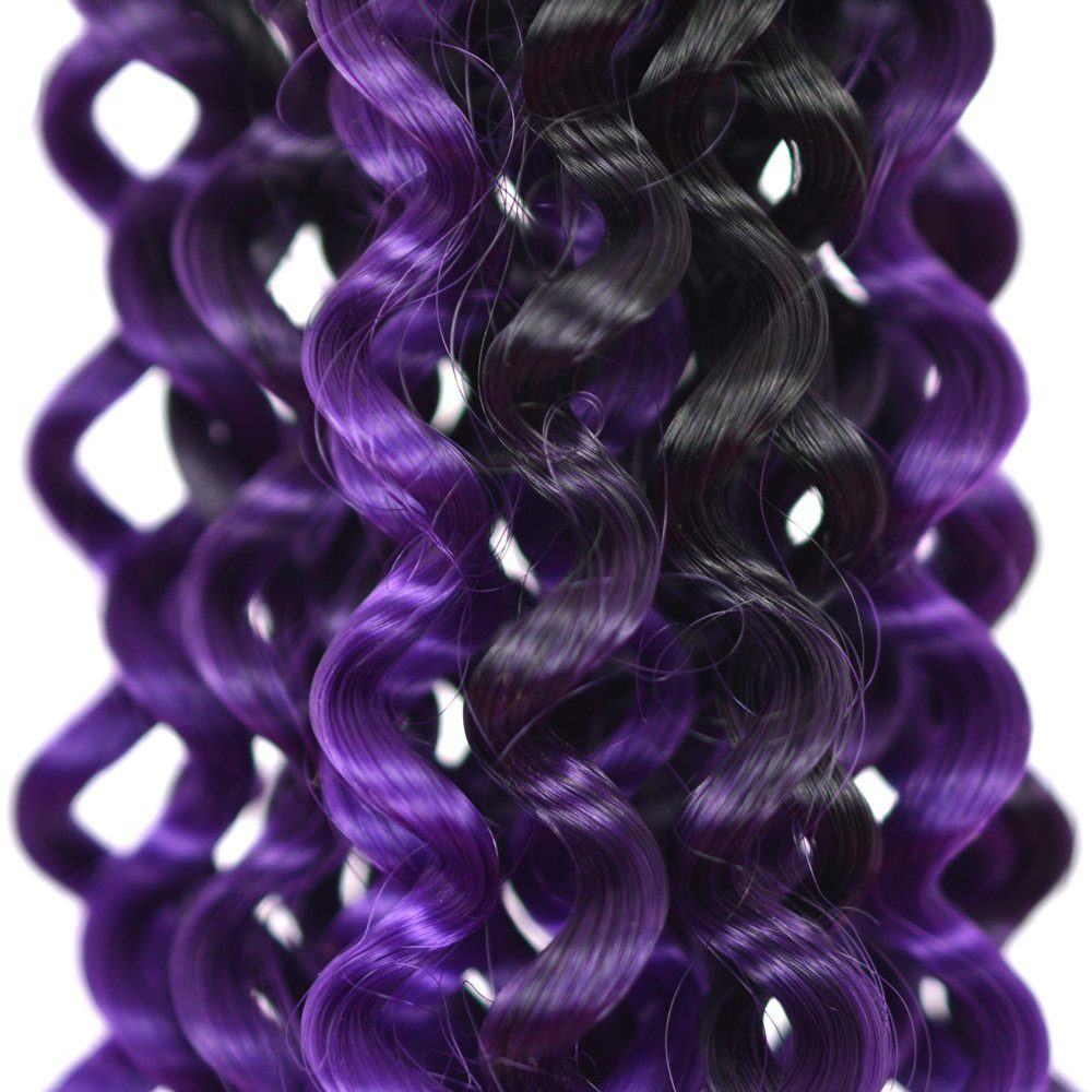 MyBraids YOUR BRAIDS! Kunsthaar-Extension Deep Ombre Pack 3er Wave Crochet Violett Zöpfe Schwarz- Wellig 5-WS Braids Flechthaar