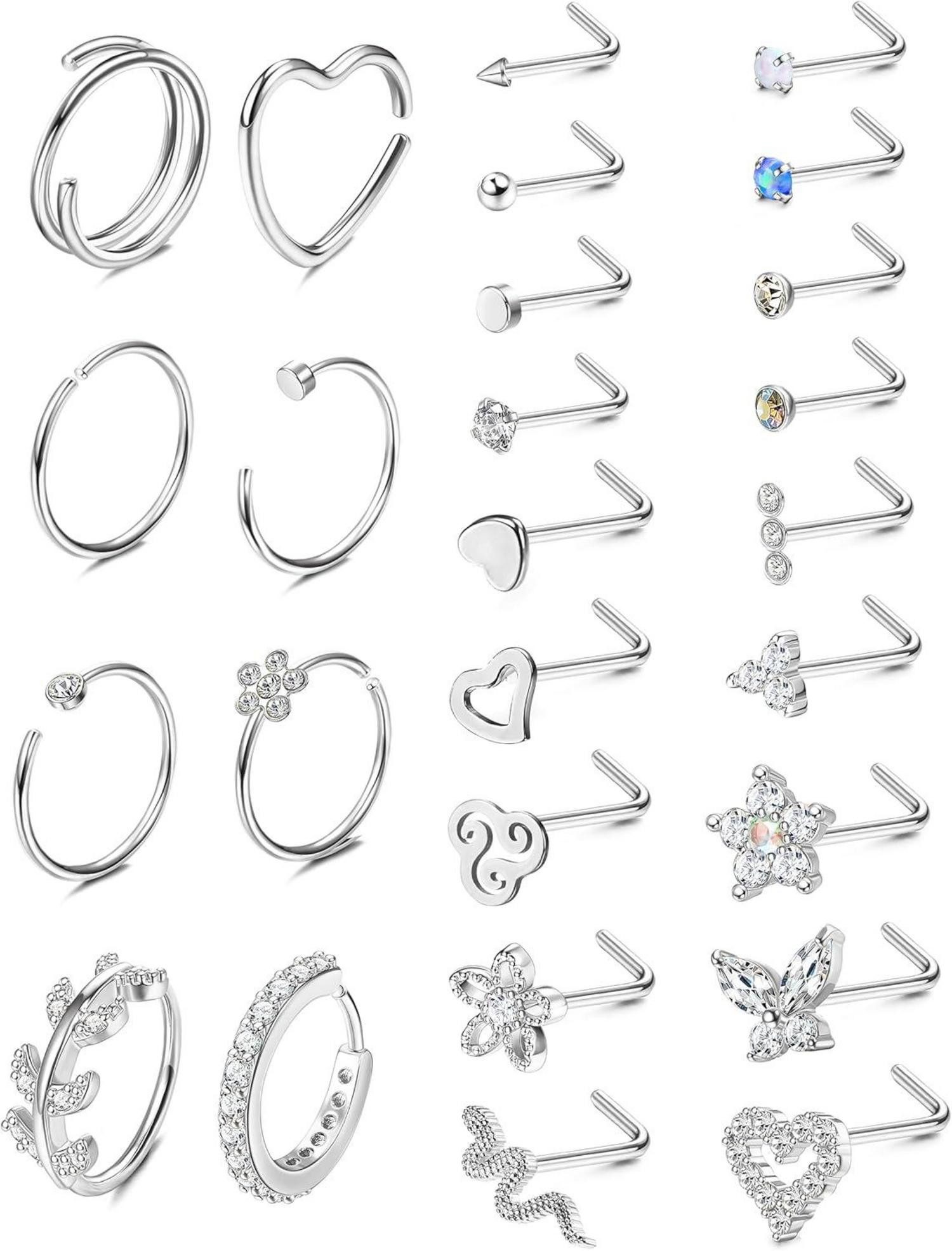Nasenpiercing-Set 26Pcs 20G Nasenpiercing Set Chirurgenstahl Brillant Schmetterling