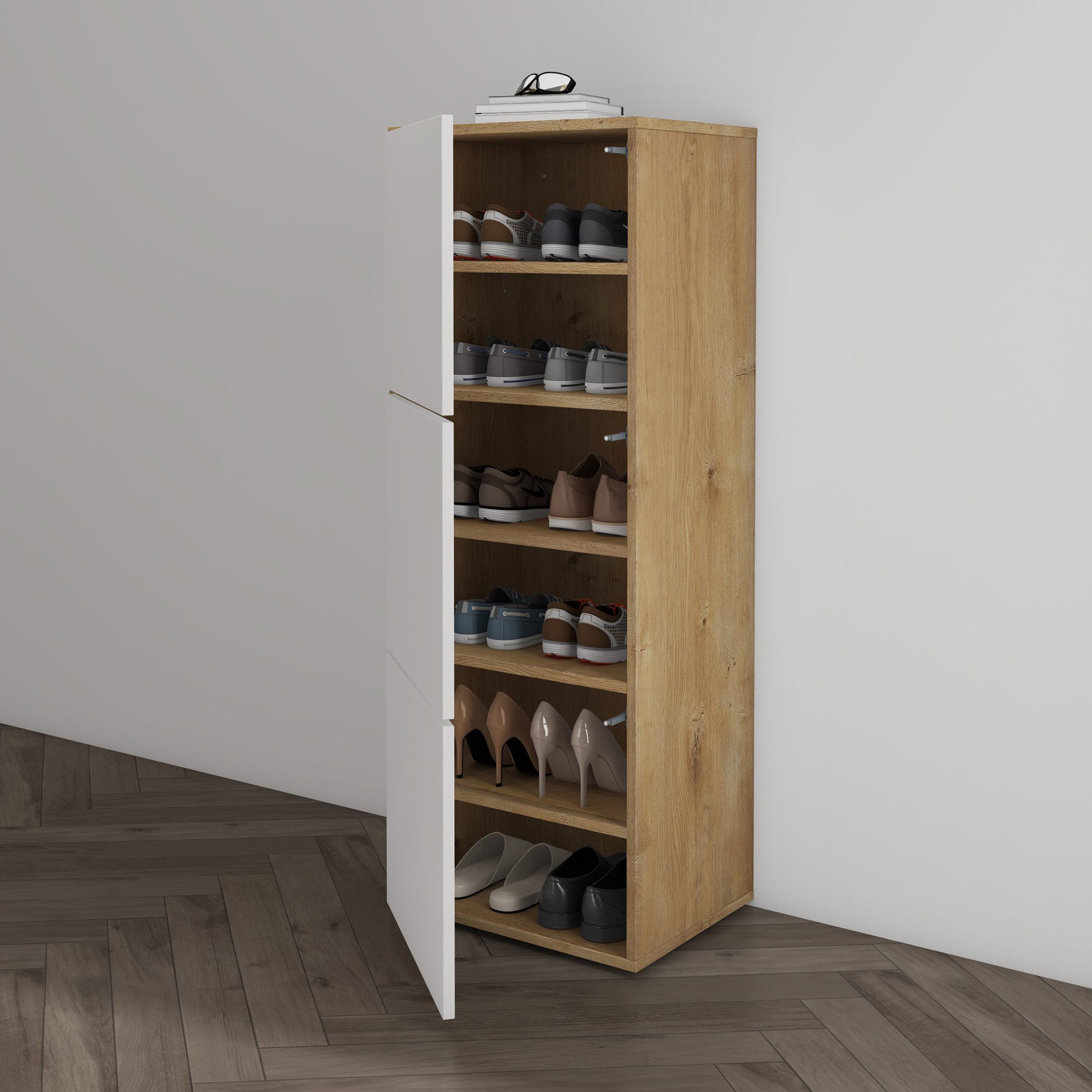 Mai & Mai Schuhkommode Kommode mit 3 Schränken Schuhschrank holz Schuhregal – Bild 5 von 5