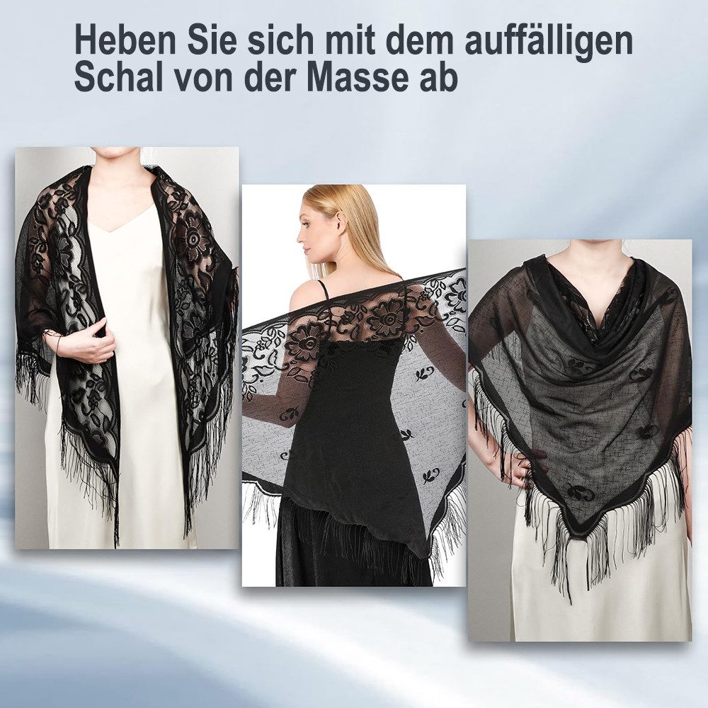 Zaewry Modeschal Stola für Abendkleid,Damen Spitzen-Stola,Dünner Schal Damen, Durchbrochene Sommer Schal Damen,für Hochzeiten, Abendpartys – Bild 3 von 5
