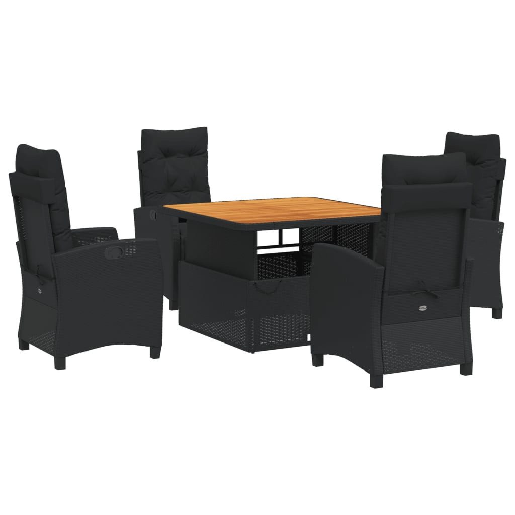 vidaXL Garten-Essgruppe 5-tlg. Garten-Essgruppe mit Kissen Schwarz Poly Rattan, (4-tlg)