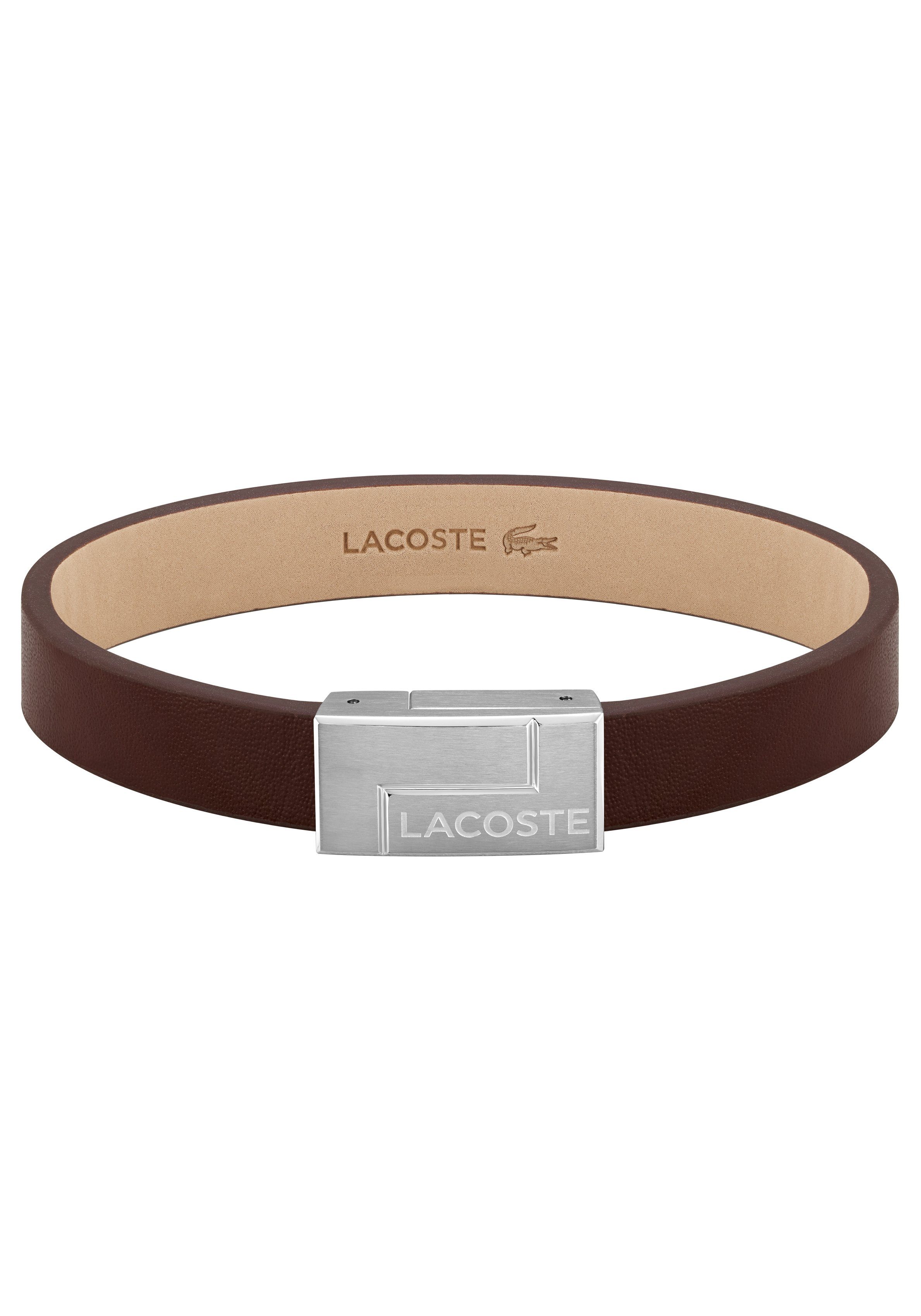 Lacoste Armband Schmuck Edelstahl Armschmuck Lederarmband LACOSTE TRAVELER, mit  Lacoste Krokodil - zu Hoodie, Shirt, Polo, Jeans, Jacke, Sneaker!, Aus  Leder mit Edelstahl kombiniert, teilweise IP-beschichtet