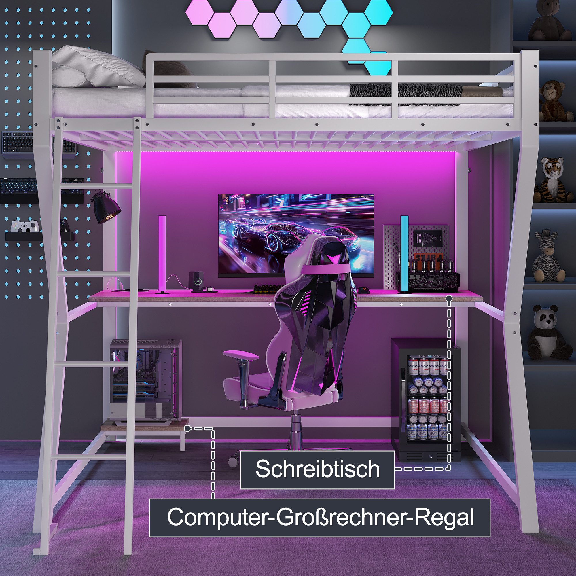 Flieks Hochbett LED Metallbett 140x200cm mit günstig online kaufen