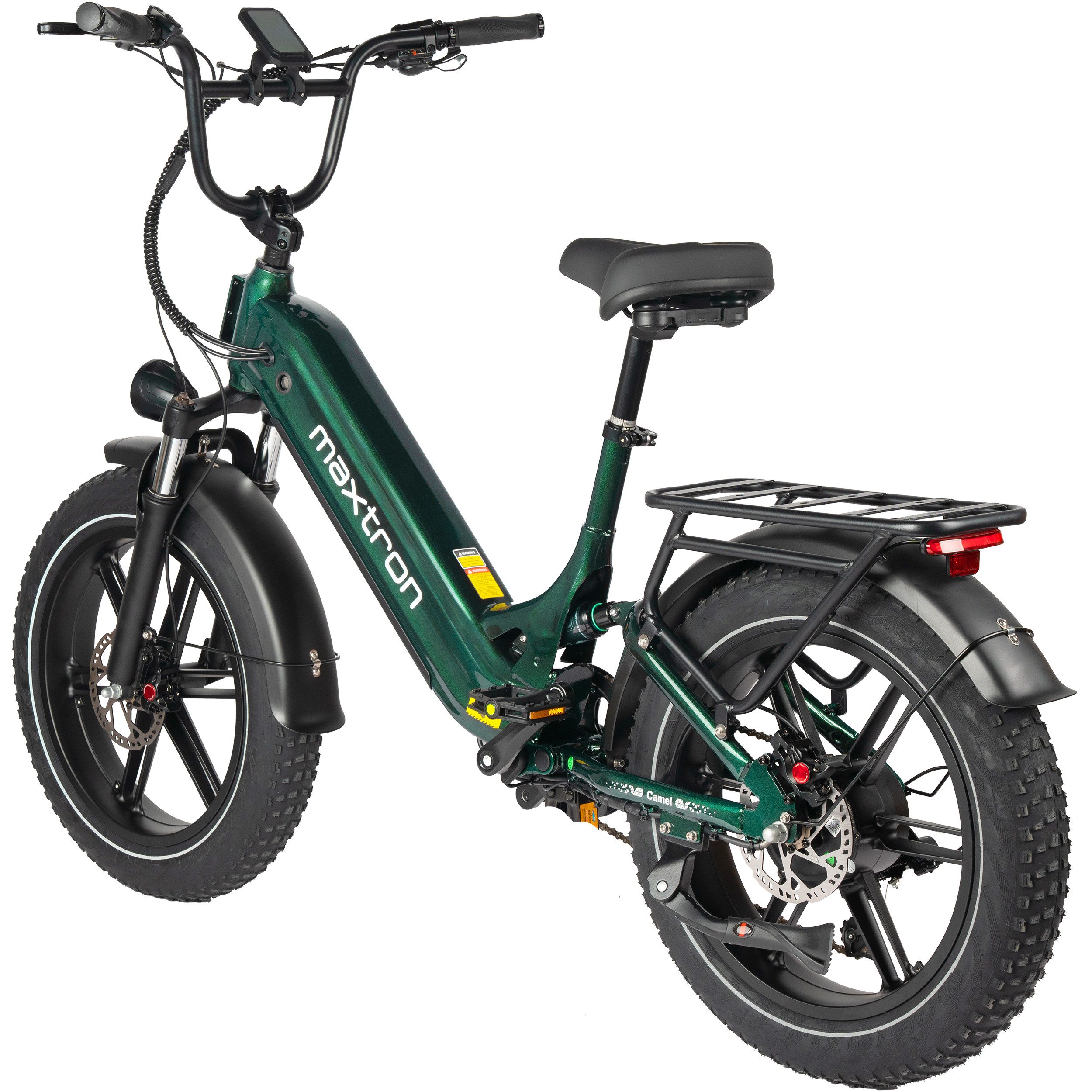 Maxtron E-Bike Crossrad Maxtron Camel E-Bike compactbike, 7 Gang Shimano, Kettenschaltung, Heckmotor, 864 Wh, (Packung), 20-Zoll-Fettreifenfahrrad mit Vorder- und Hinterradfederung