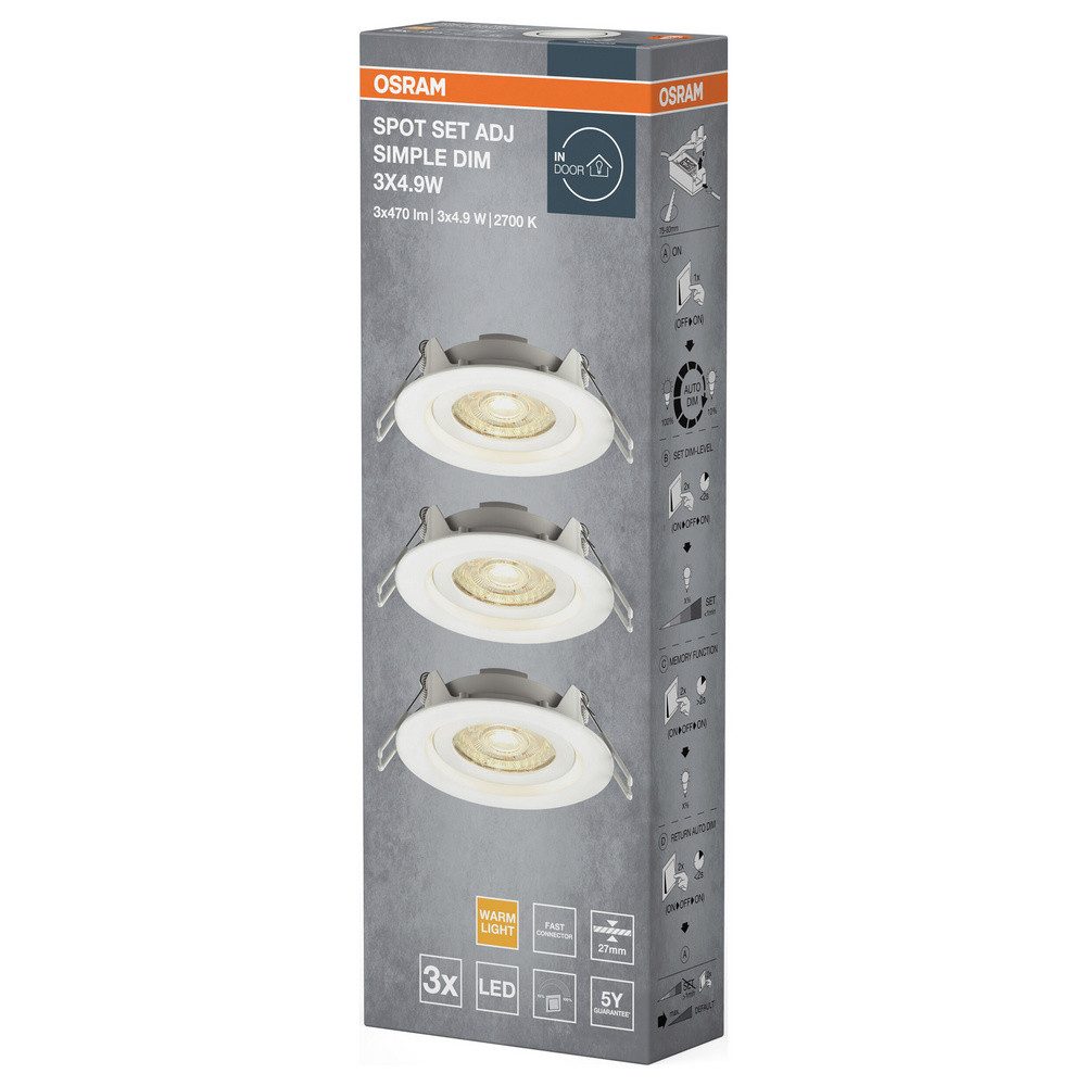 Osram Außen-Wandleuchte OSRAM HOMELIGHTING Spot Set Adj Simple Dim 3 x 4.9W 2700K White 409985