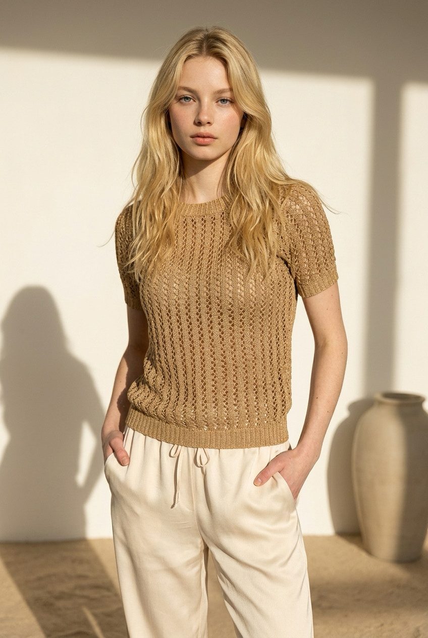 Zuckerwatte Ajourpullover modisch kurz aus 100% Baumwolle