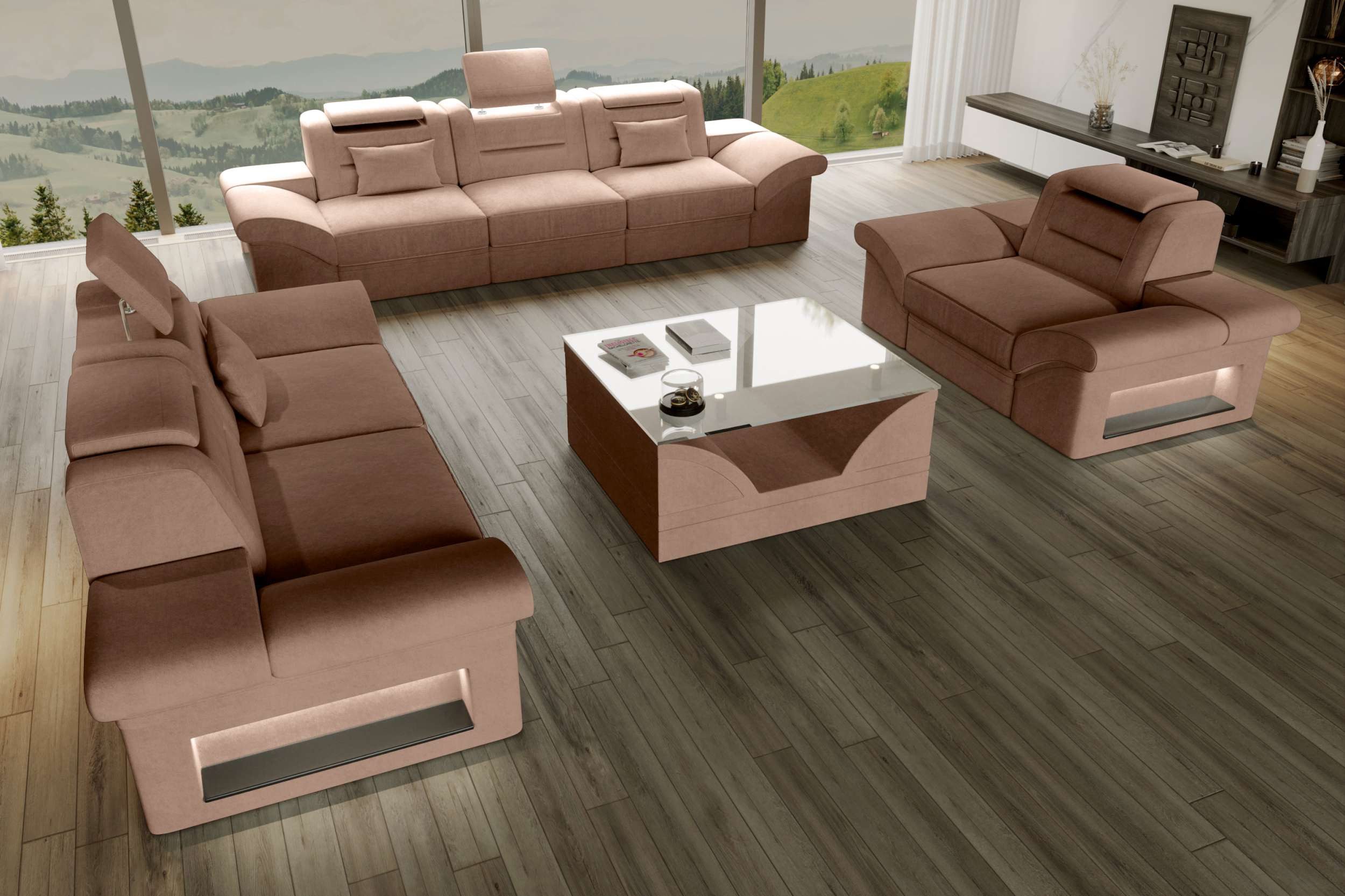 Sofa Dreams Polstergarnitur Polster-Sofagarnitur Monza, 3-Sitzer, 2-Sitzer und Sessel, (Couchgarnitur, Set (3-tlg), bestehend aus 3-Sitzer Sofa, 2-Sitzer Sofa, Sessel, mit Rundumbezug