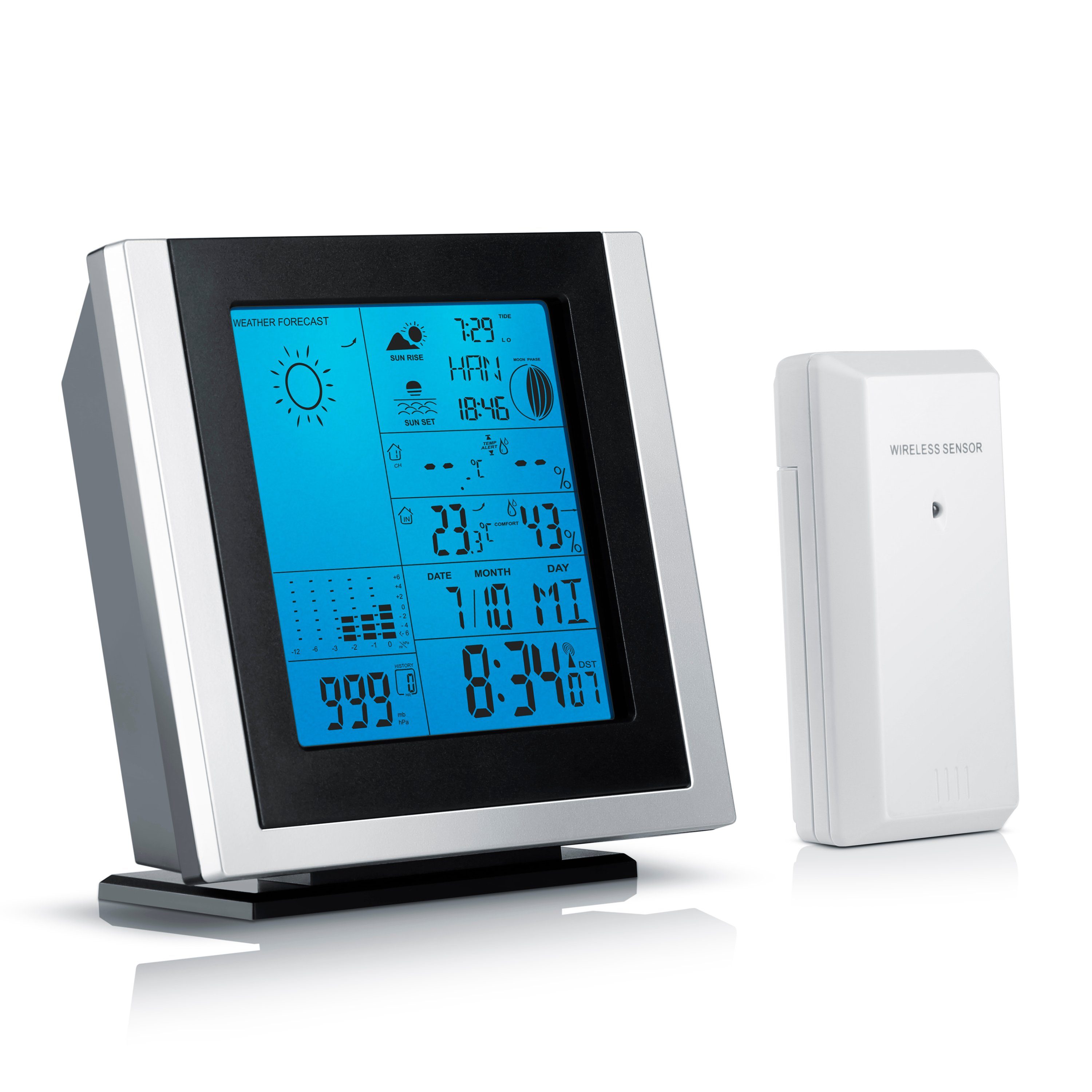 Brandson Wetterstation (Funk, mit Außensensor, Hygrometer, Barometer, Thermometer, Wecker)