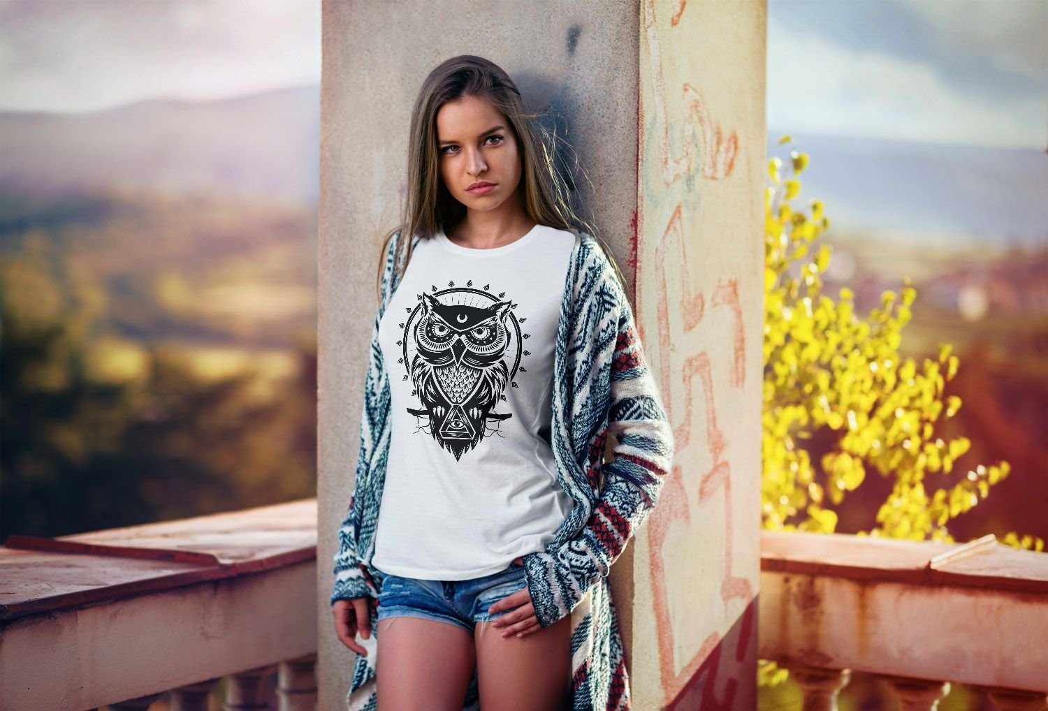 Neverless Print-Shirt Damen T-Shirt Eule Owl günstig online kaufen
