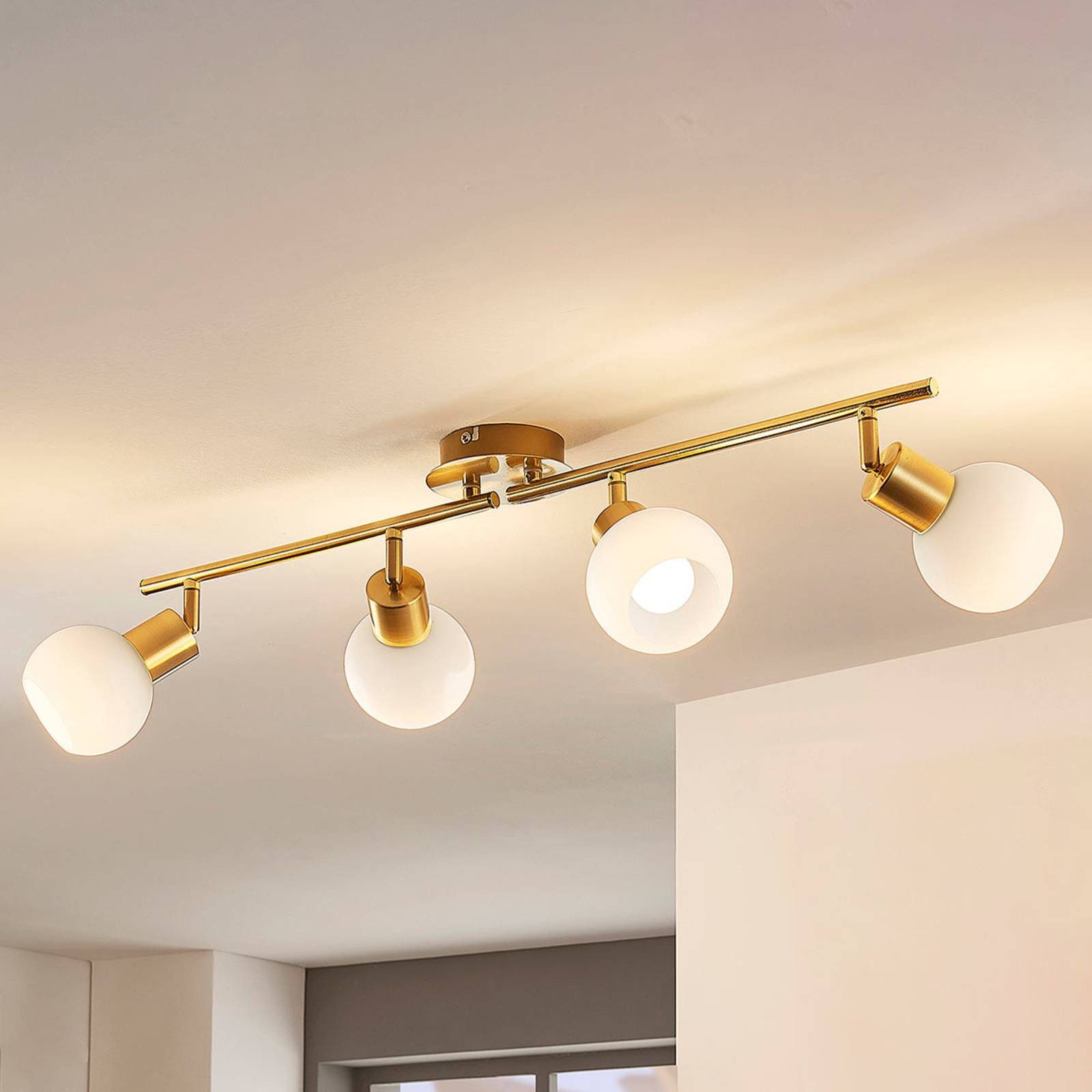 Lindby Deckenleuchten Elaina, Metall, Gold / Messing IP20, 4 x 8 W LED günstig online kaufen