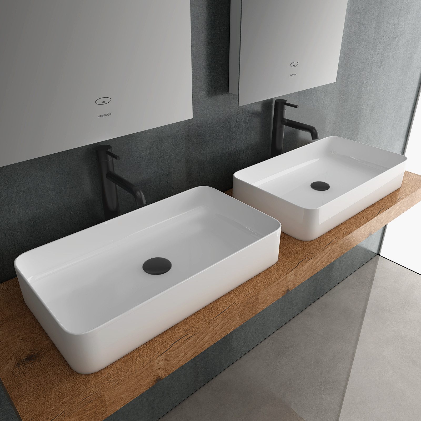 Alpenberger ceramic countertop washbasin, 60 cm wide, with nano coating (1-piece, countertop washbasin), square washbasin with lotus effect, hygienic and elegant