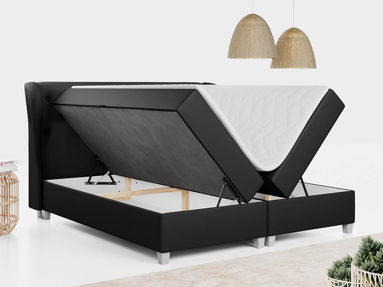 mit Deko - Doppelbett Boxspringbett Multipocket-Matratze Bed KARAT, MKS MÖBEL