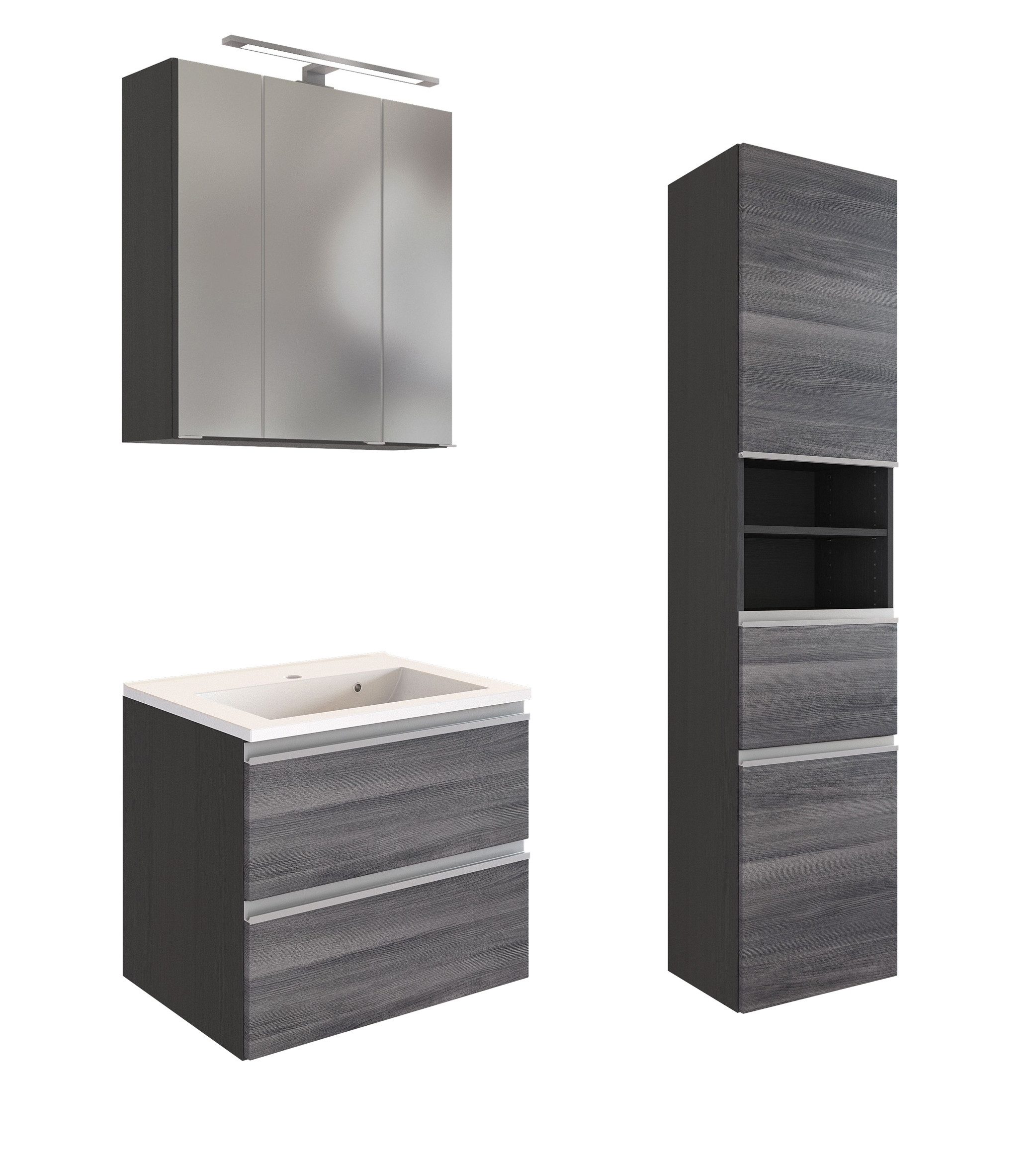 freiraum Badmöbel-Set Arezzo, (3-tlg), (3-tlg) in Rauchsilber / Graphit