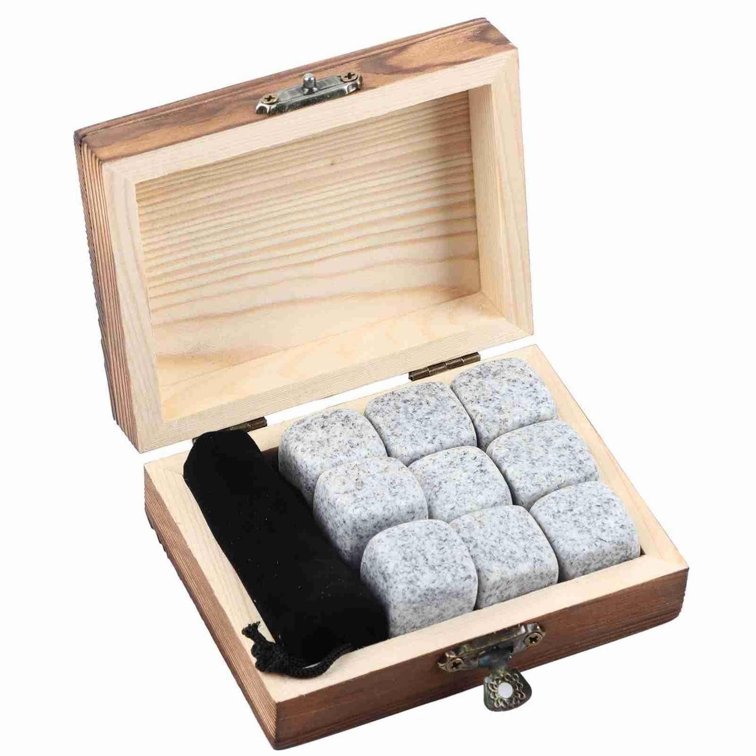 LuxusKollektion Eiswürfel-Steine Whisky Steine Set 9 Stk. Granit weiss