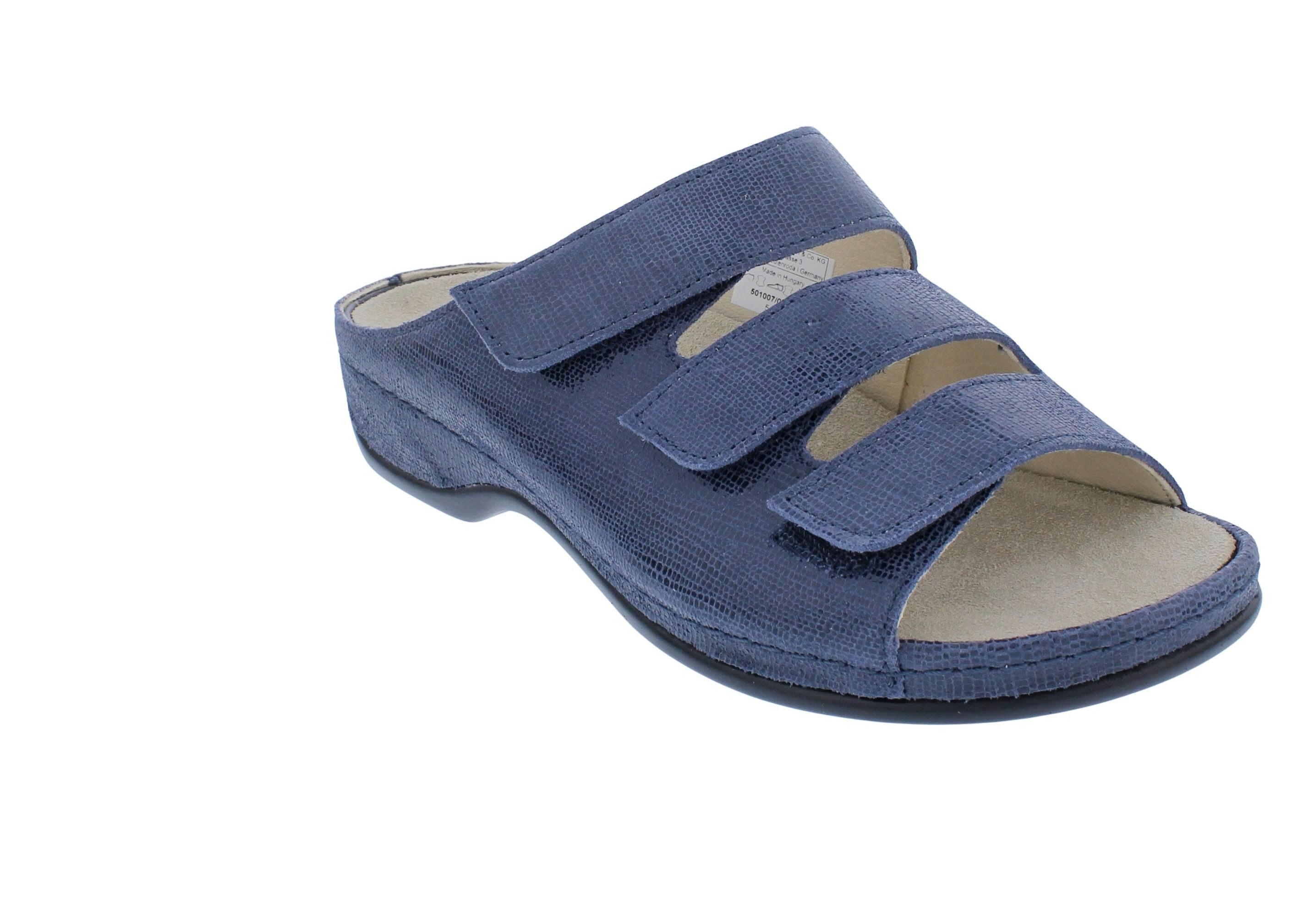 BERKEMANN Berkemann Pantolette Franziska 1007-, Metallic-Velourleder, Blau, Weit Pantolette