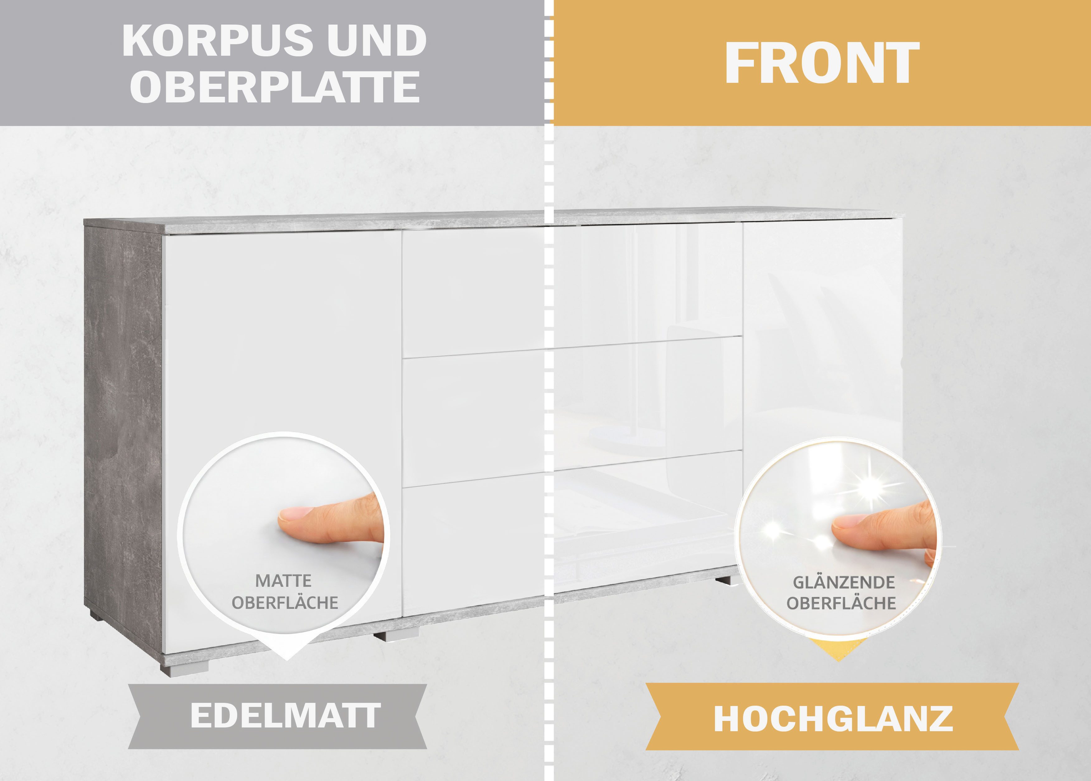 OTTO home Sideboard Kenia, Kommode für das Schlafzimmer/Wohnzimmer (1 St), Modernes Sideboard mit 3 Schubladen und 4 Fächern, Breite 150 cm