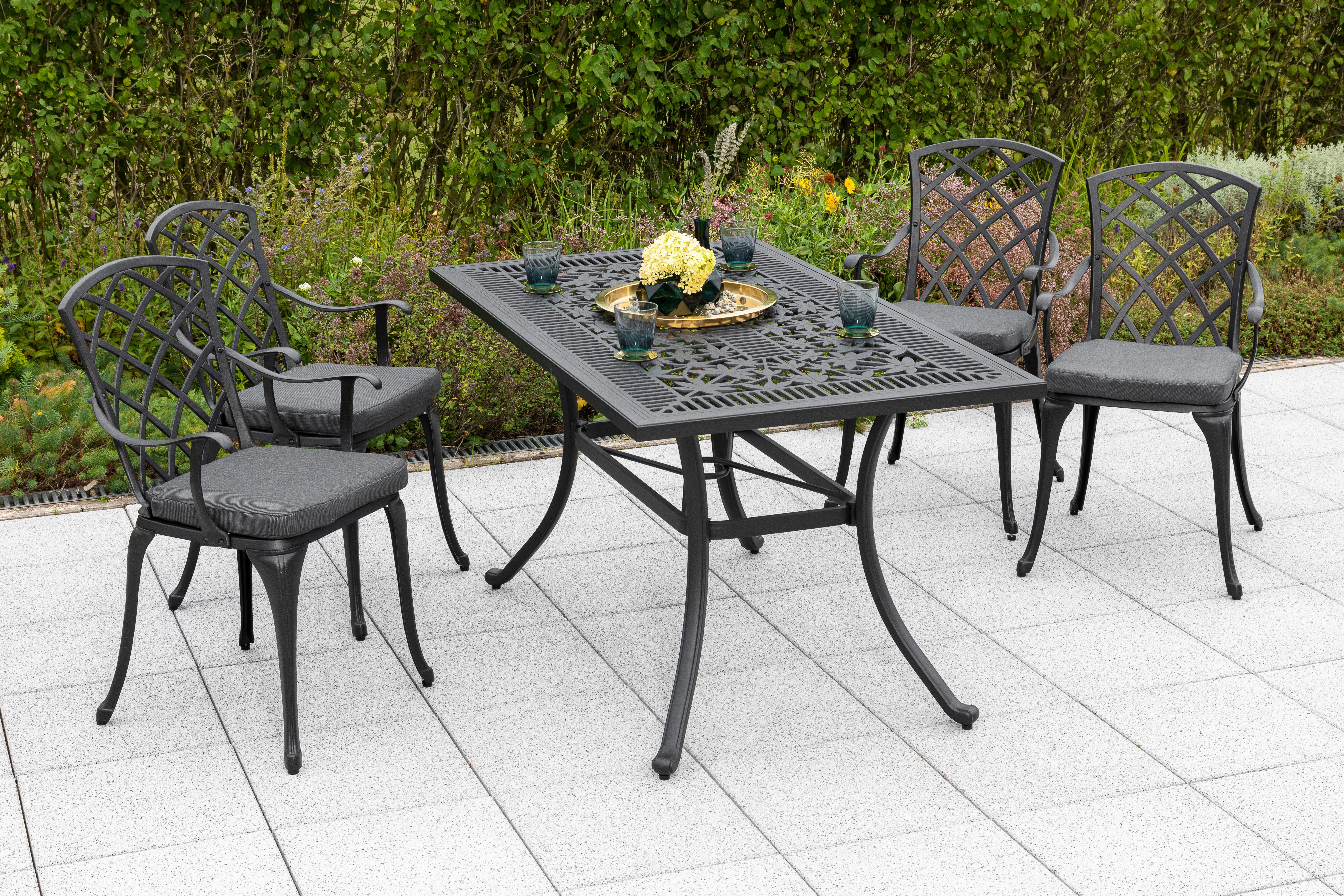 MERXX Garten-Essgruppe Rhodos, (Set, 9-tlg), 4 Sessel,inkl. Auflagen, Tisch