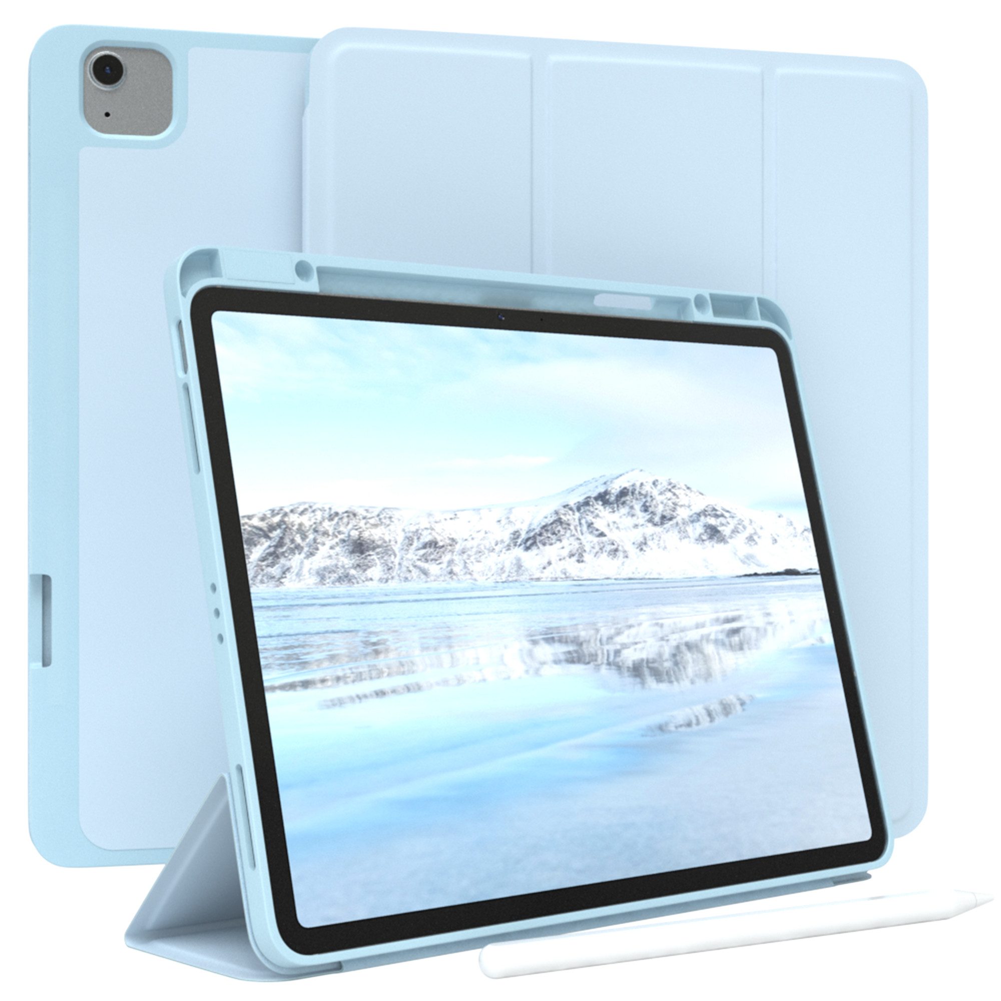 EAZY CASE Tablet-Hülle Penholder Smartcase für Apple iPad Air 13 (2024) 13 Zoll, Touchpen Stifthalterung Klappcase Anti-Kratz Tablet Tasche Hellblau