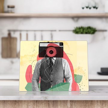 DEQORI Schneidebrett 'Mann mit Kamerakopf', Glas, Platte Frühstücksbrett Schneideplatte