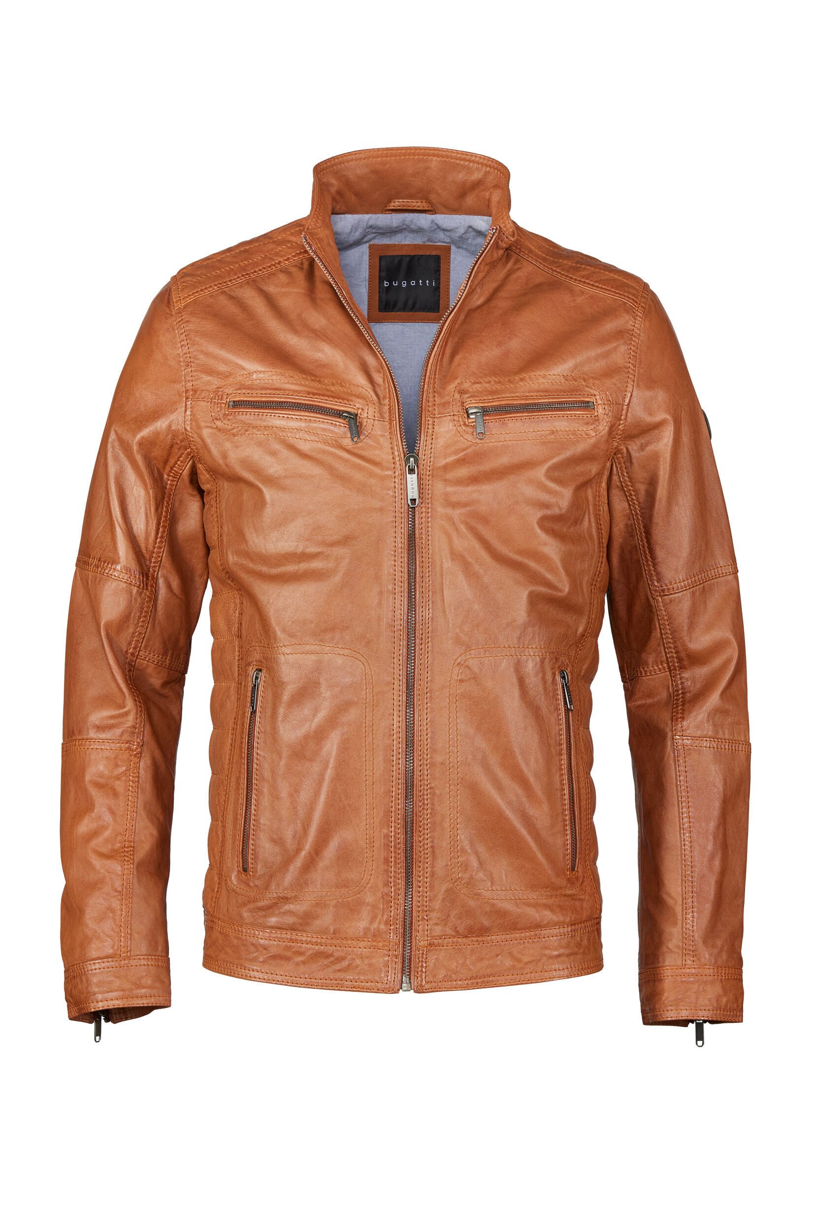 bugatti Lederjacke BUFIDELIO (1-St) mit Ziernähten und Reißverschlusstaschen
