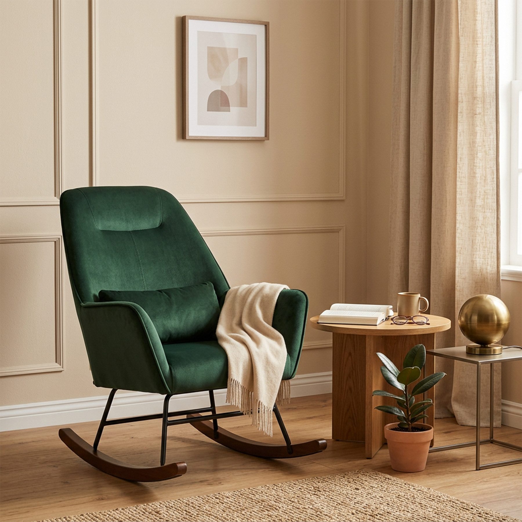 HomeMiYN Schaukelstuhl Schaukelstuhl Wohnzimmer Samt Schaukelsessel Lendenkissen Relaxsessel, samt,Stillsessel