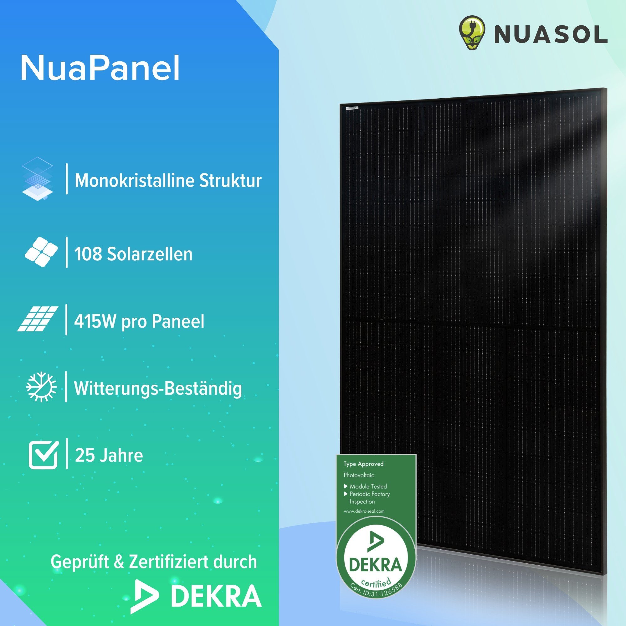 Zellstruktur monokristalline Balkonkraftwerk Solaranlage (2x415W), NuaSol 830W Wechselrichter, 600W