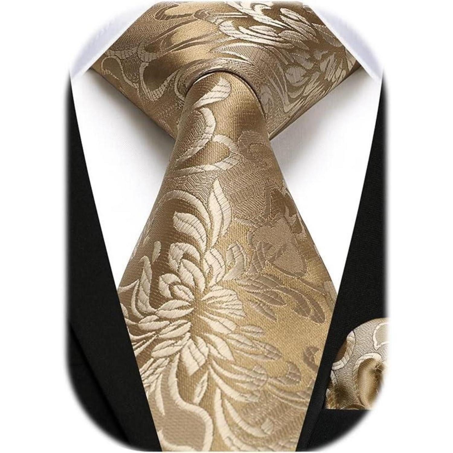 LuxusKollektion Krawatte Krawatte Herren Hochzeit Paisley Einstecktuch Set Golden