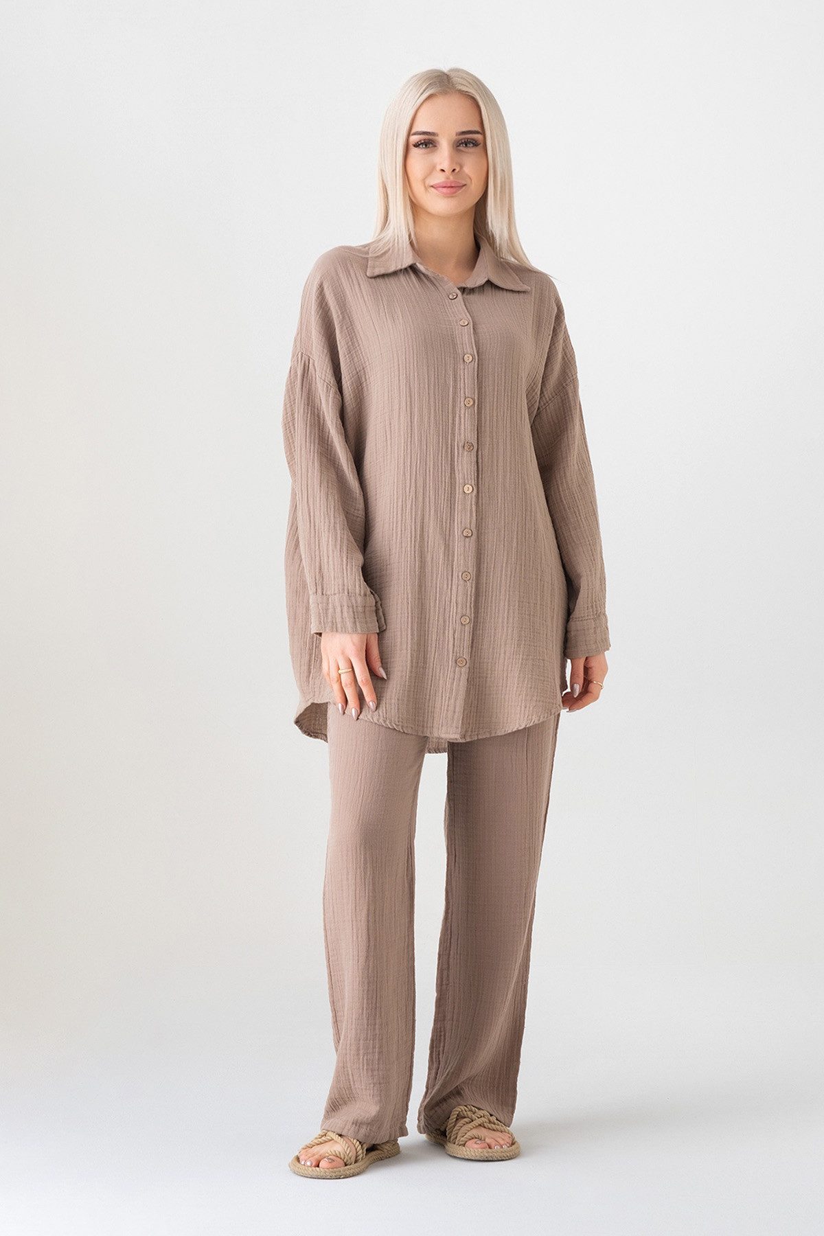 WENOR Hemdbluse Oversize Musselin Hemd 100 % Baumwolle, Kokosknöpfe, Einheitsgröße