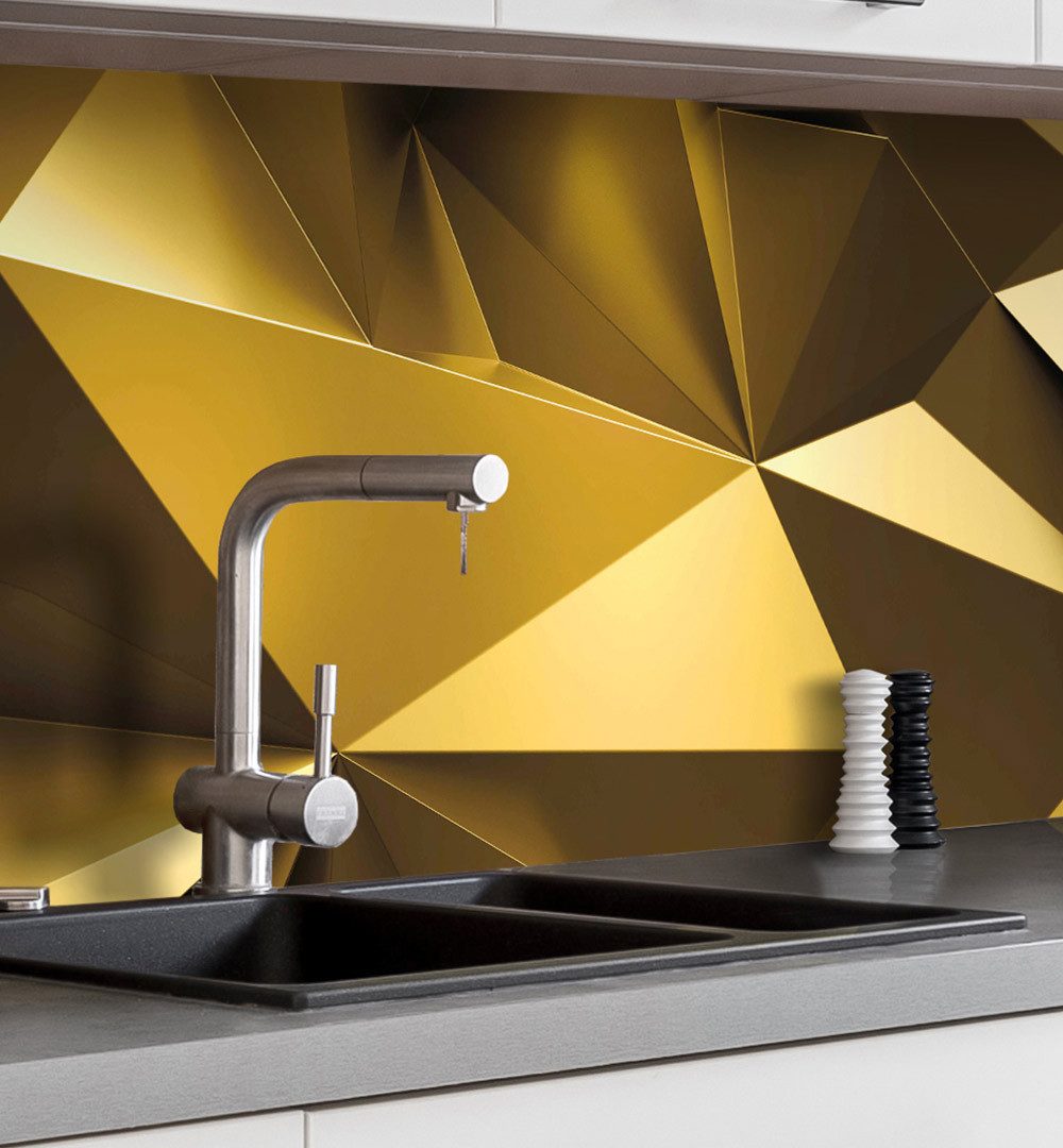 MyMaxxi Küchenrückwand Küchenrückwand selbstklebend Polygone gold Spritzschutz Folie, (Klebefolie Küchenrückwand aufgerollt B 60 cm x H 60 cm), Gold B 60 cm x H 60 cm