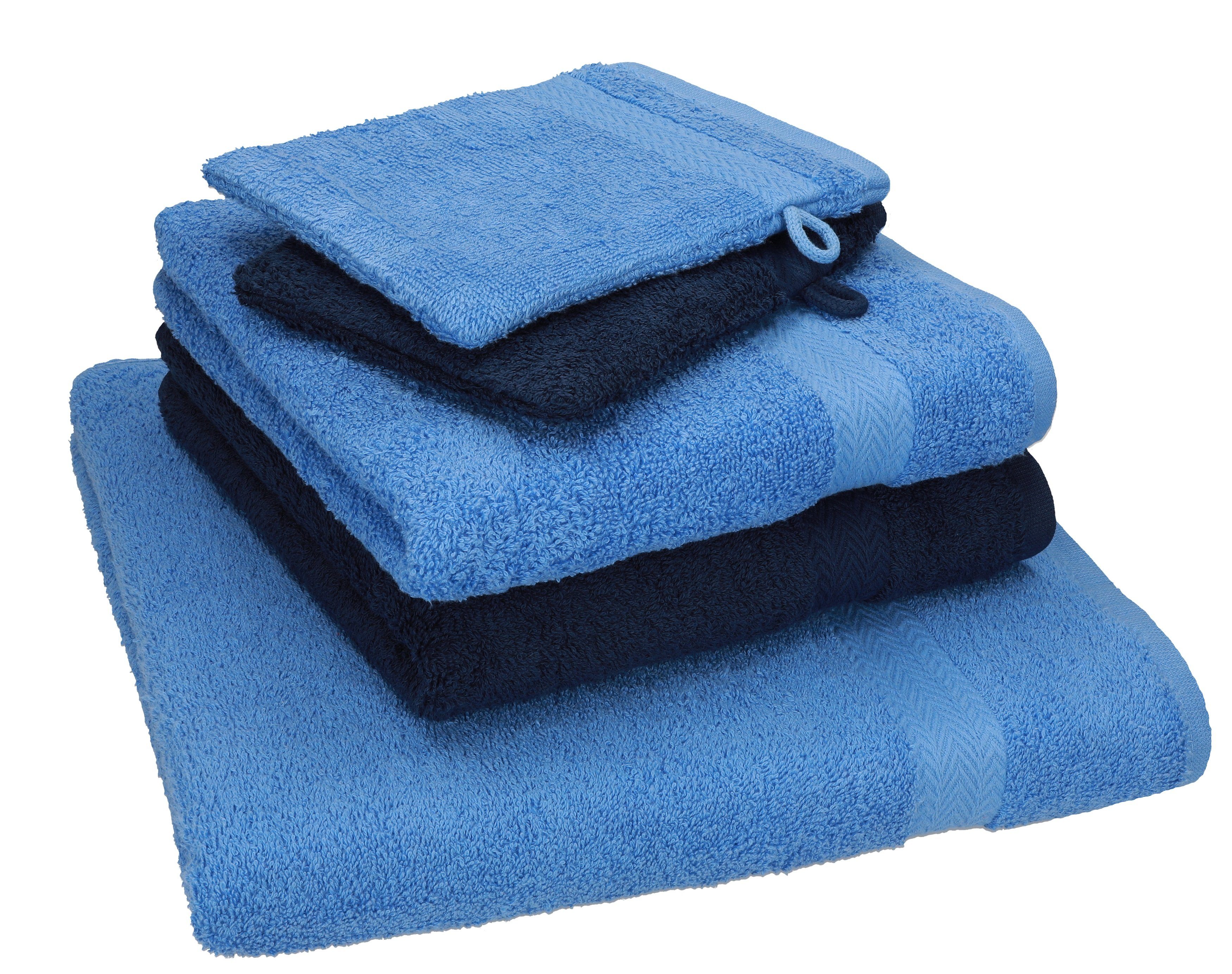 TLG. 5 Handtuch 2 2 Single 100% Pack Betz Duschtuch Baumwolle 1 Handtücher Handtuch Baumwolle hellblau-dunkelblau Waschhandschuhe, Set 100% Set