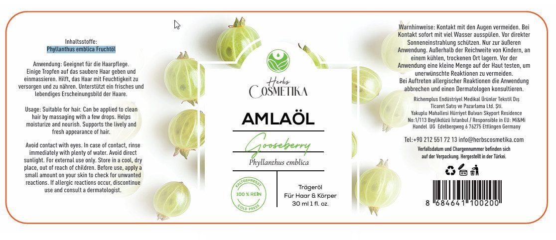 Herbs Cosmetica Haaröl Amlaöl – 100 % natürlich, rein & vegan, Haar & Hautpflege, 50 ml, 100 % natürlich kaltgepresst vegan tierversuchsfrei rein