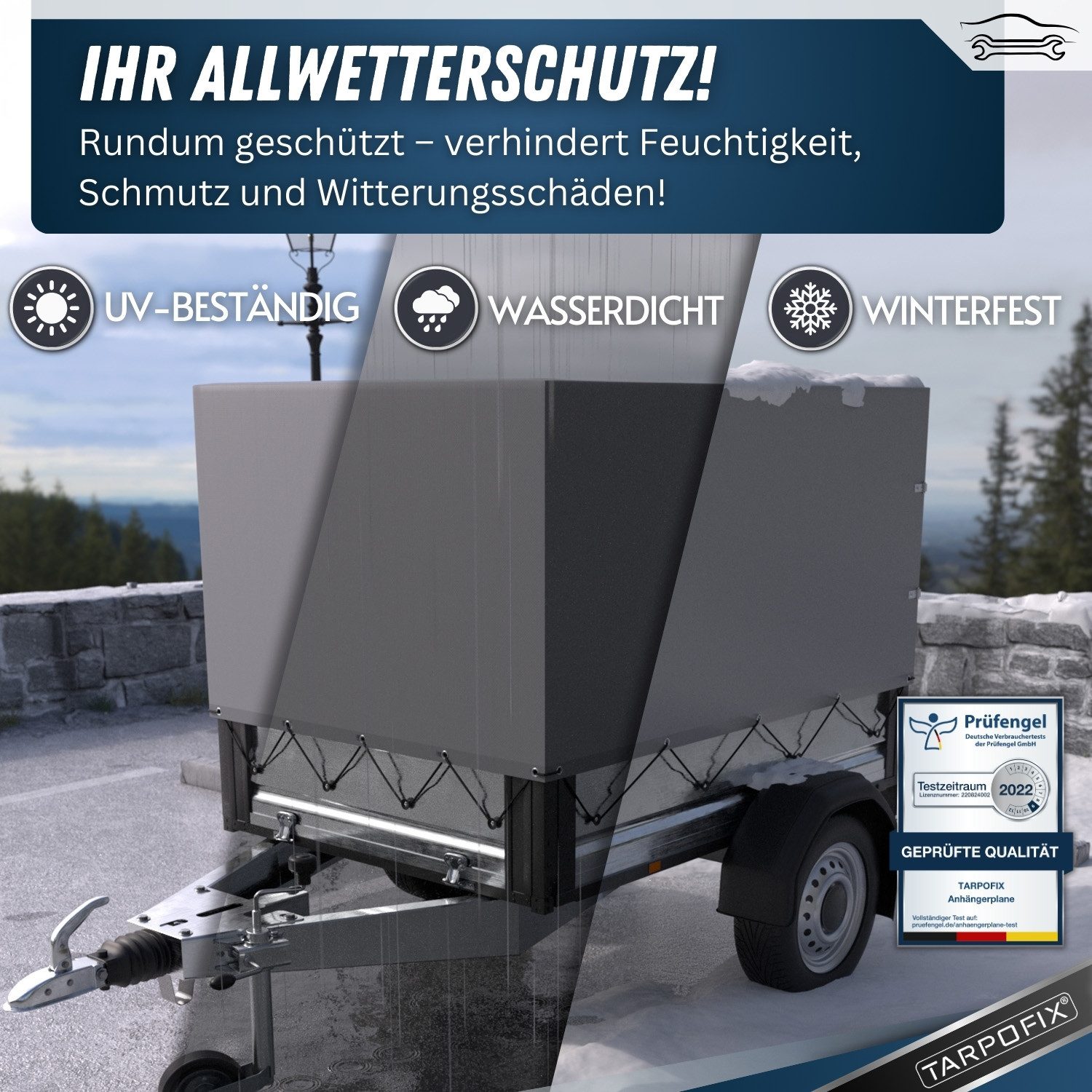 Tarpofix® Schutzplane Anhänger Hochplane wasserdicht PVC Abdeckplane 750kg, Anhänger Hochplane 208x114x90 cm – Bild 5 von 5
