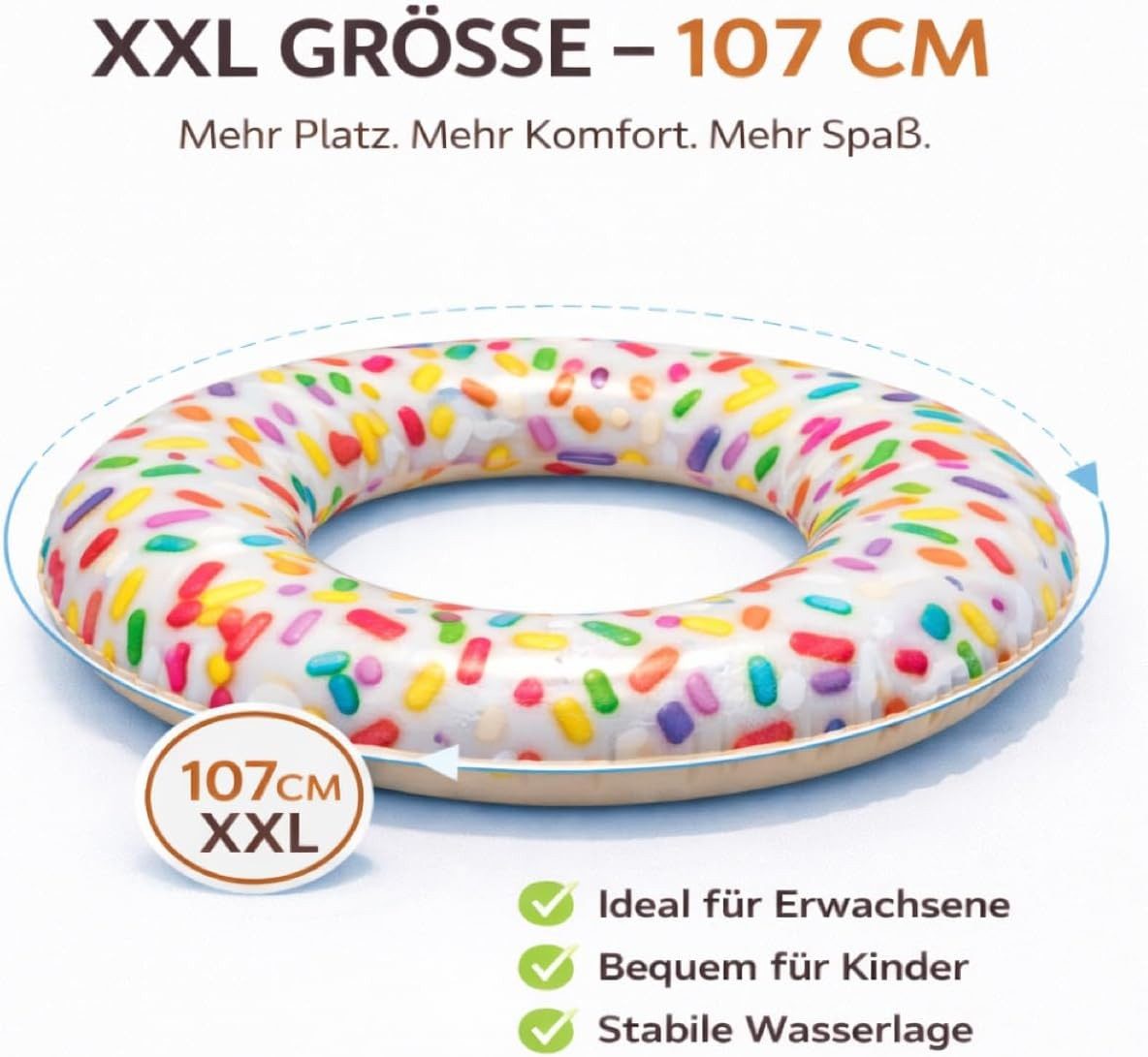 TK Gruppe Schwimmring Donut Schwimmring aufblasbar Ø 120 cm – Schwimmreifen für Pool (Schwimmring), 120 cm
