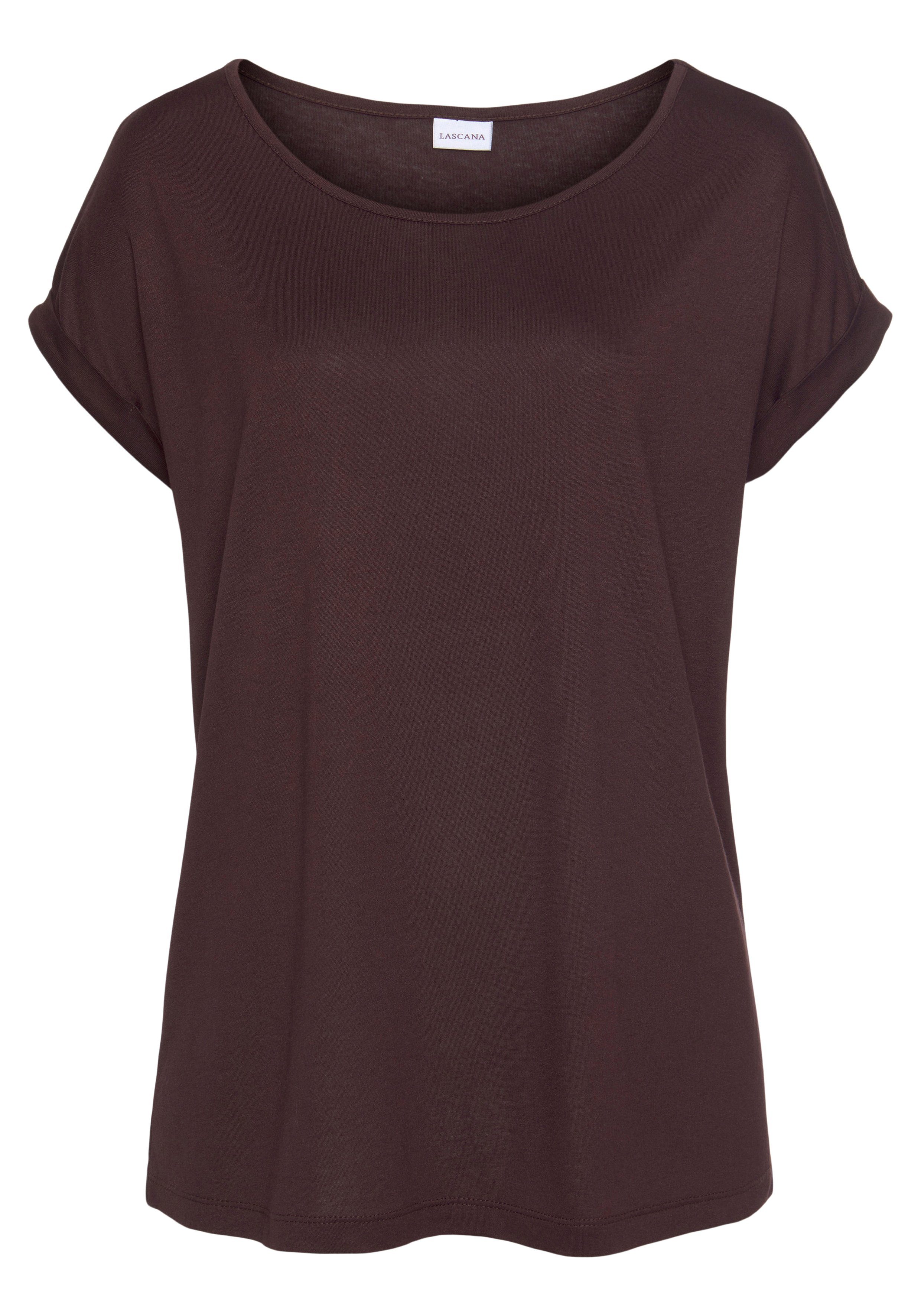 LASCANA Kurzarmshirt mit Rundhalsausschnitt, Jerseyware, Ärmelaufschlag, Basic – Bild 2 von 5