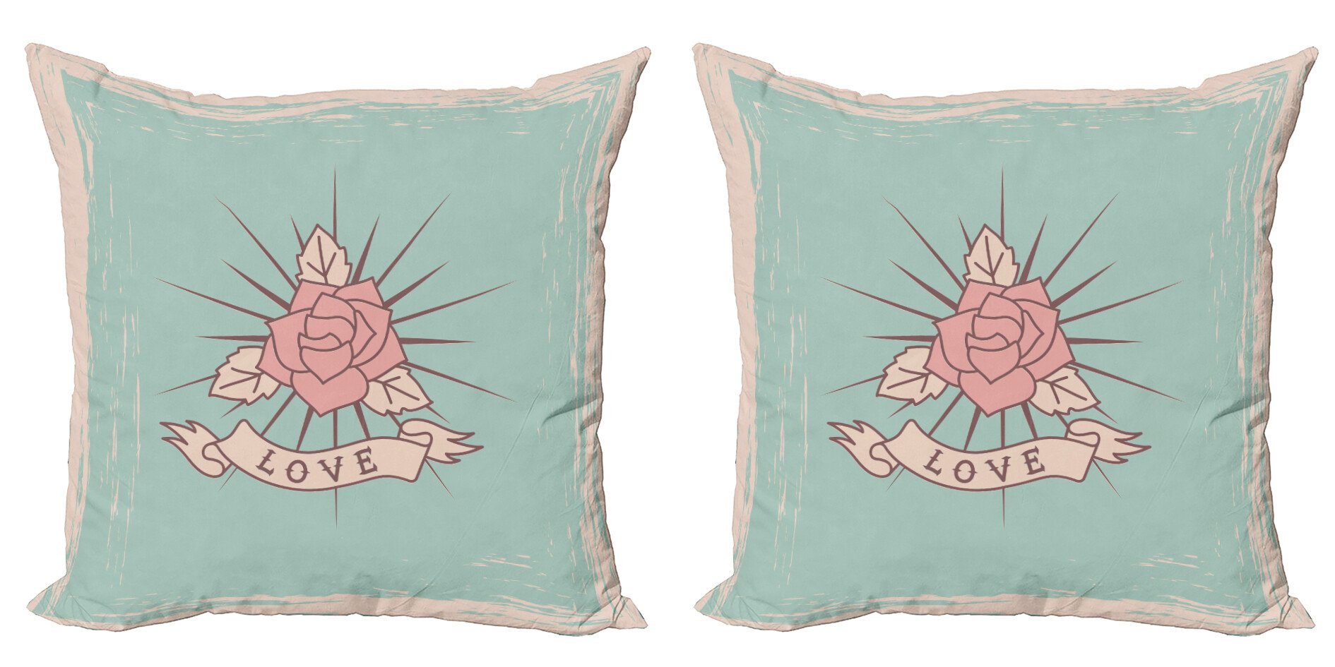 Accent Modern Vintage Stück), Digitaldruck, (2 Blau Abakuhaus Rose und Doppelseitiger Kissenbezüge Und Pink Liebe