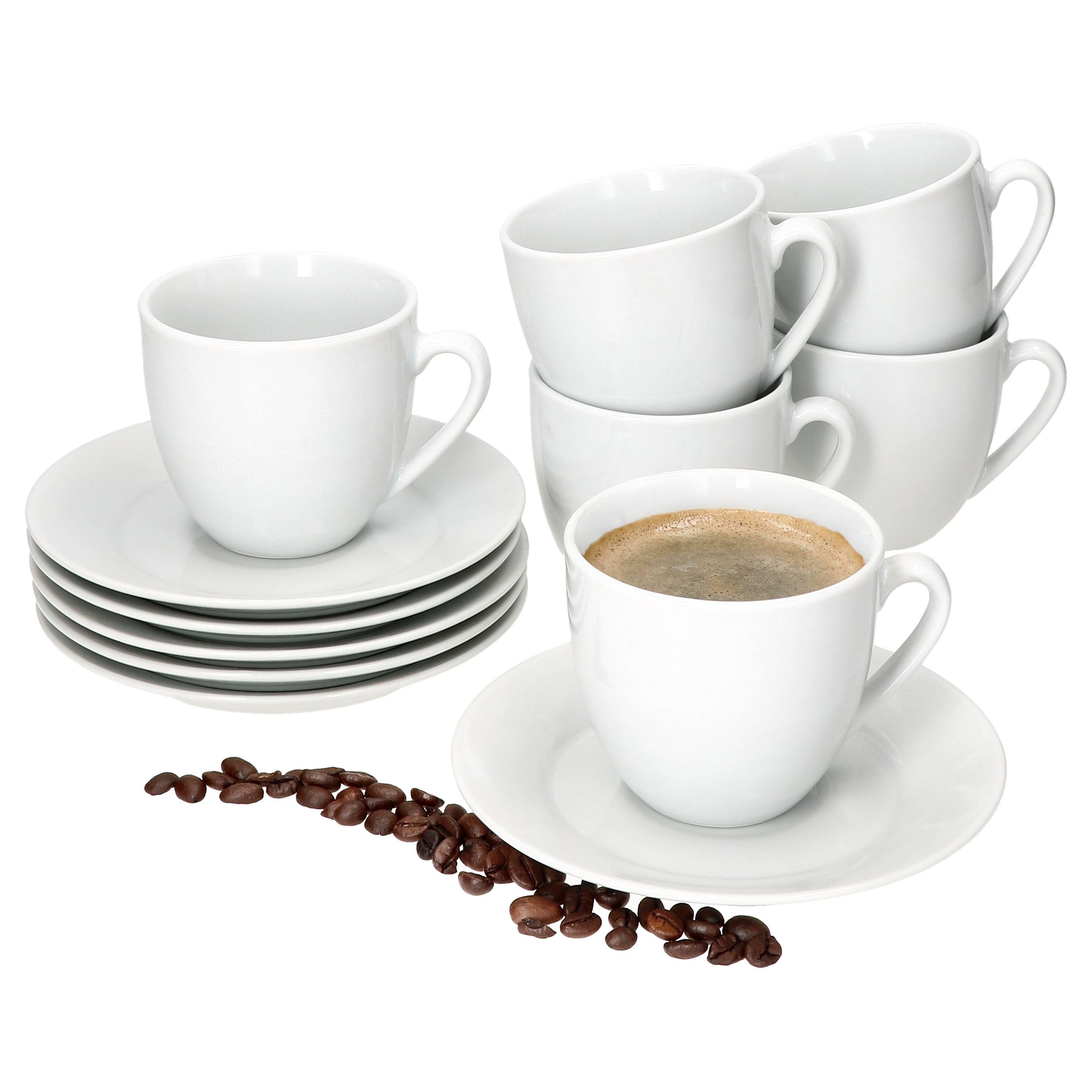 MamboCat Tasse 6er Set Tommy Kaffeetassen mit Untertassen für 6 Personen, Porzellan