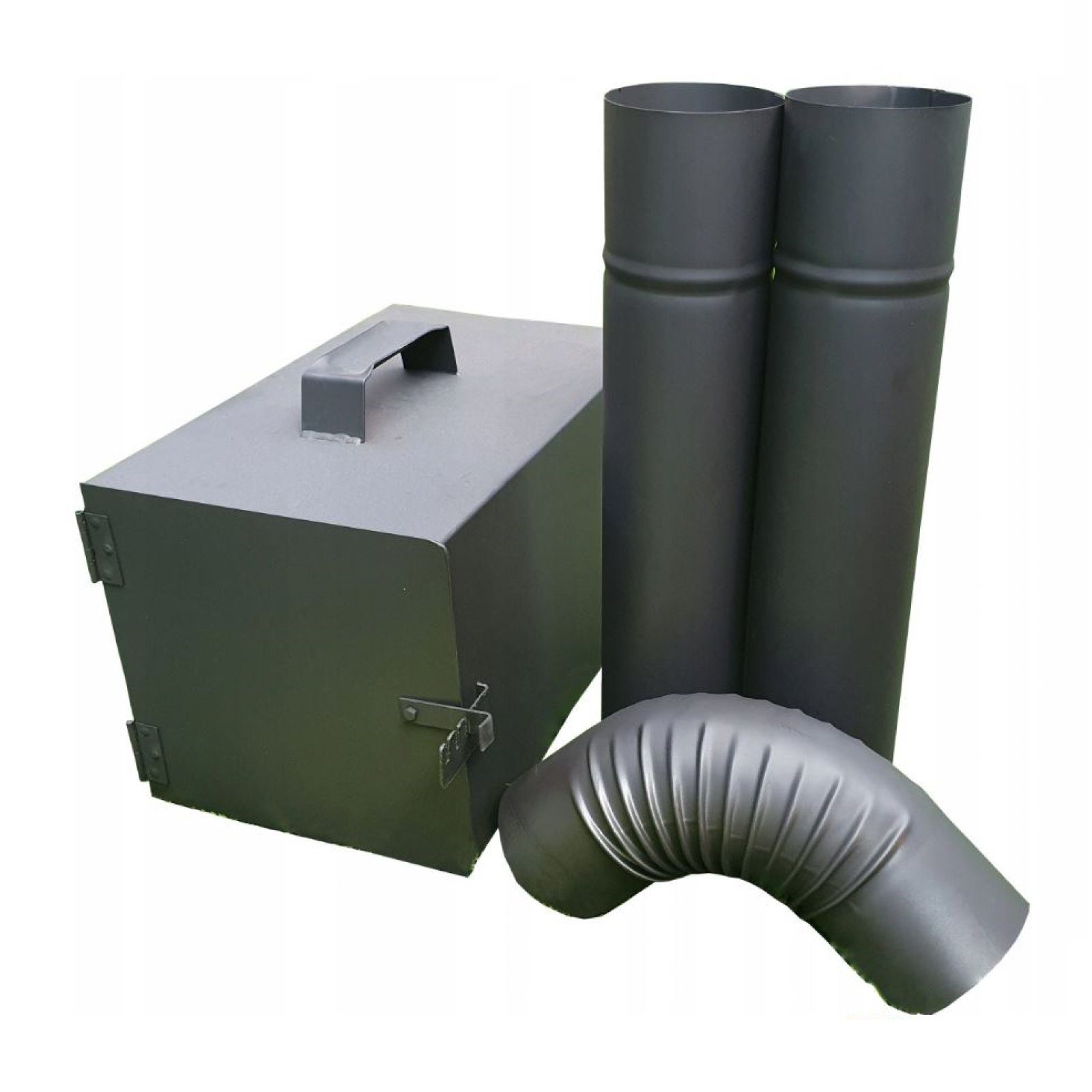 QLS Räucherofen Feuerstelle, Set, 1x Feuerstelle, 2x Rohr, 1x Rohrbogen, Räuchereiset Rohre Rohrbogen Grillen Räuchern Garten Set