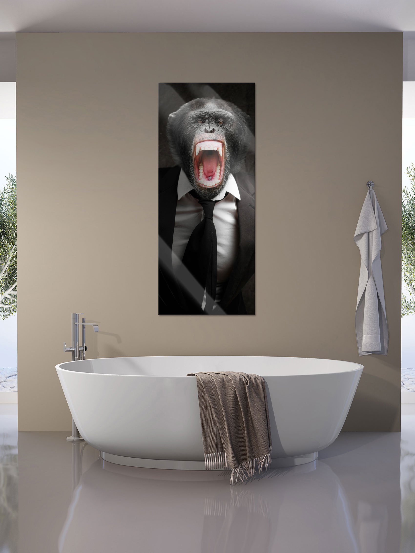 Abstandshalter Affe Affe inkl. Glasbild Wütender Pixxprint (1 Anzug, und Wütender Glasbild im Echtglas, im St), Anzug aus Aufhängungen
