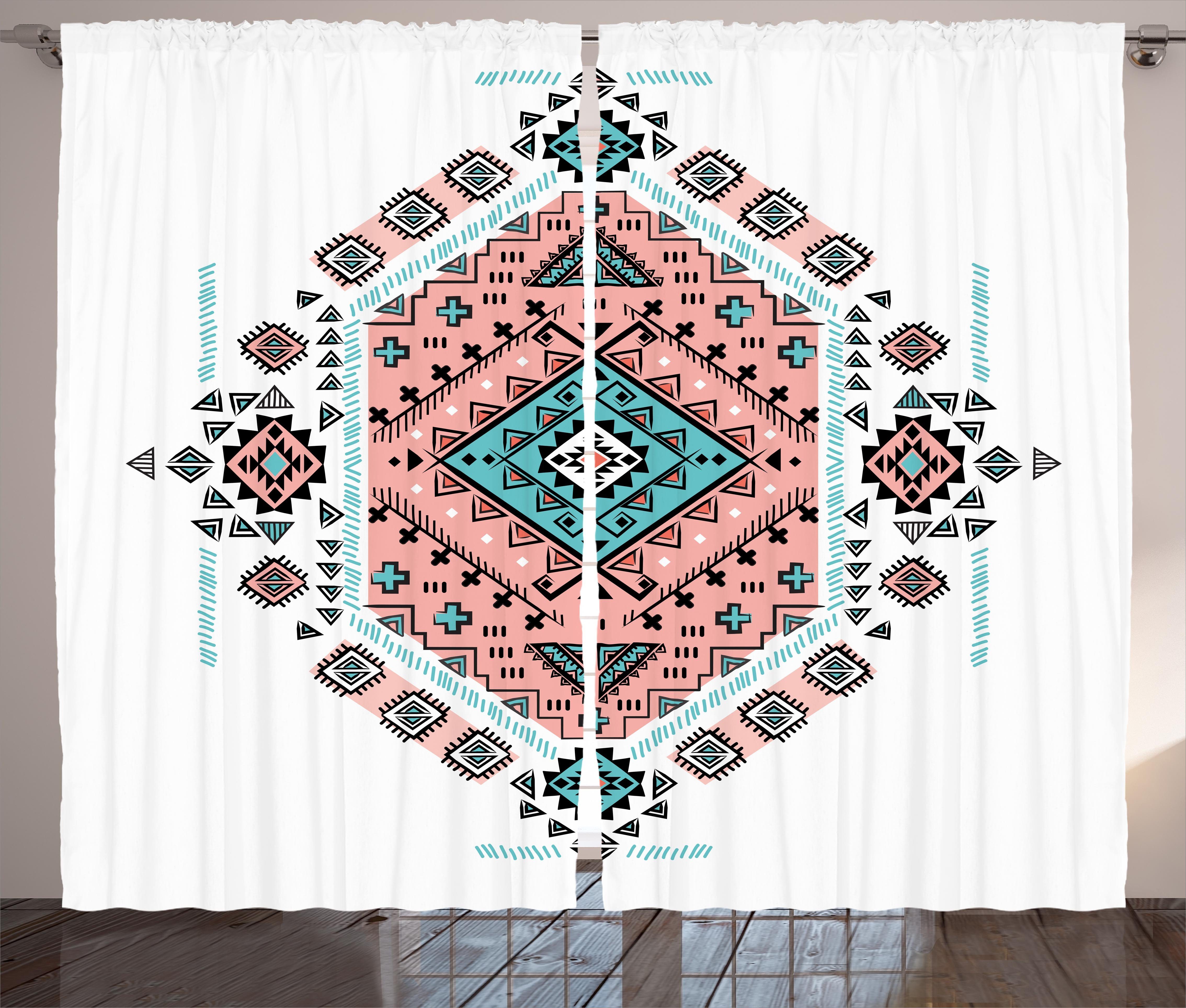 Gardine Schlafzimmer Kräuselband Design Abakuhaus, Schlaufen Stammes mit india Art Vorhang Haken, Aztec und