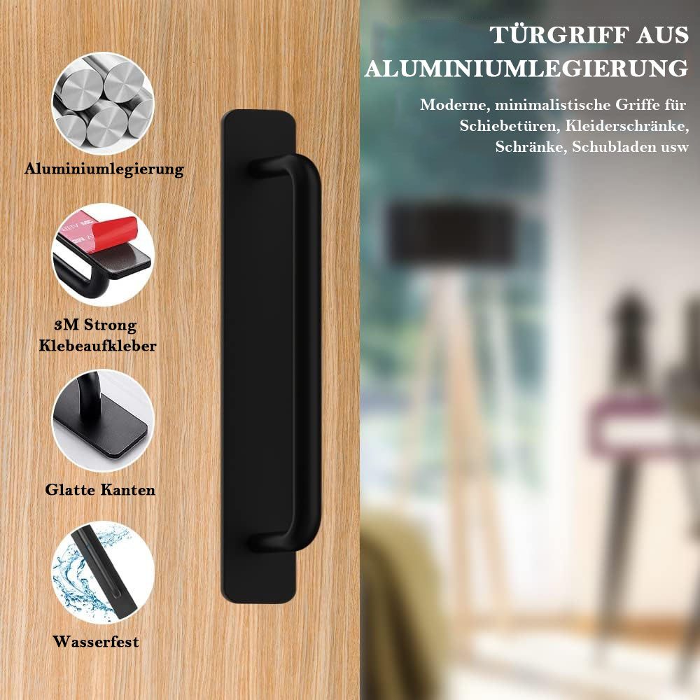 TUWENA Möbelgriff 4 Stück Selbstklebende Möbelgriffe, Aluminium Schrankgriffe Türgriffe, Schubladengriffe für Kleiderschrank, Küche, Schiebetür, Balkontür