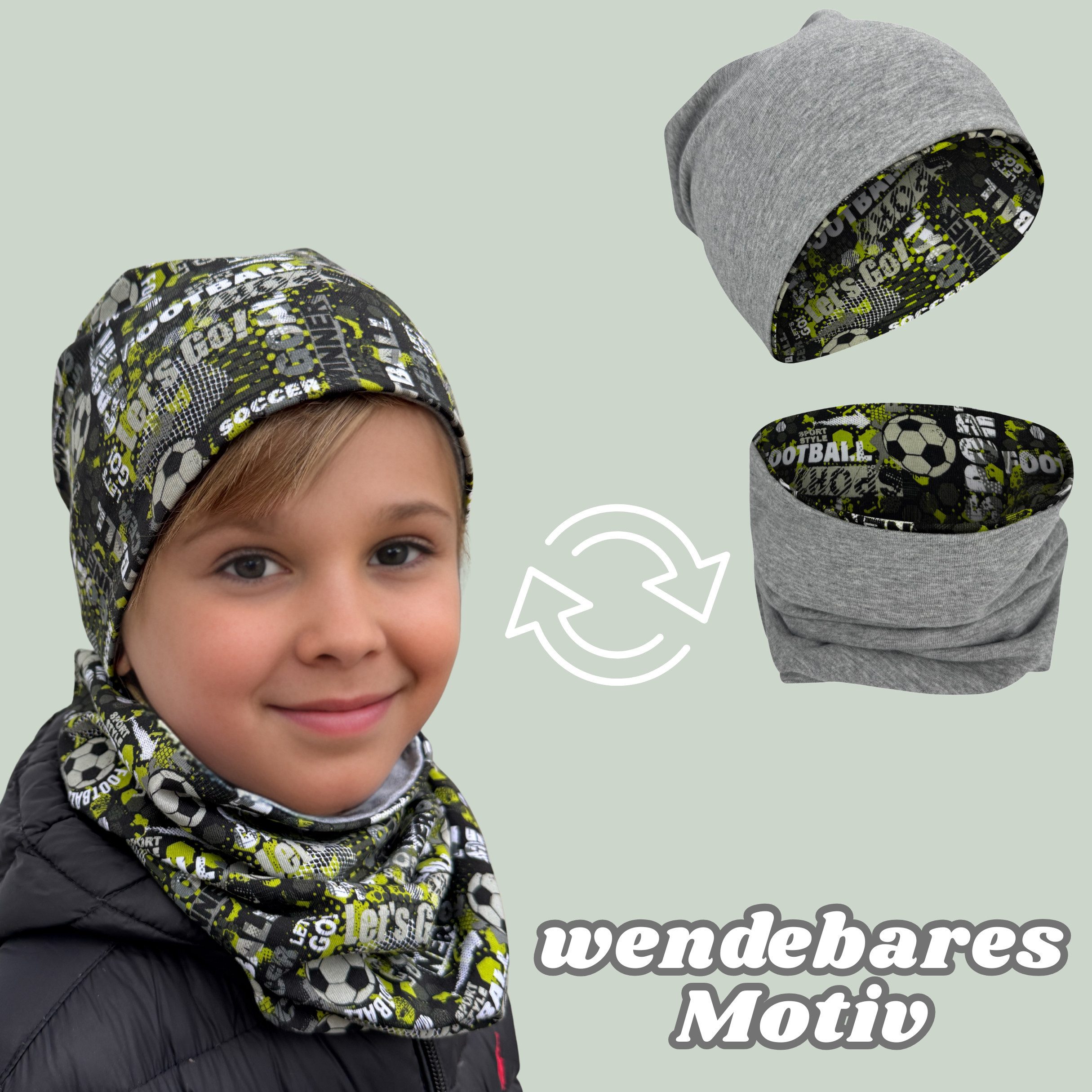 HECKBO Beanie HECKBO Kinder Mädchen Jungen Beanie Mütze & Loop-Schal Set – Bild 2 von 5