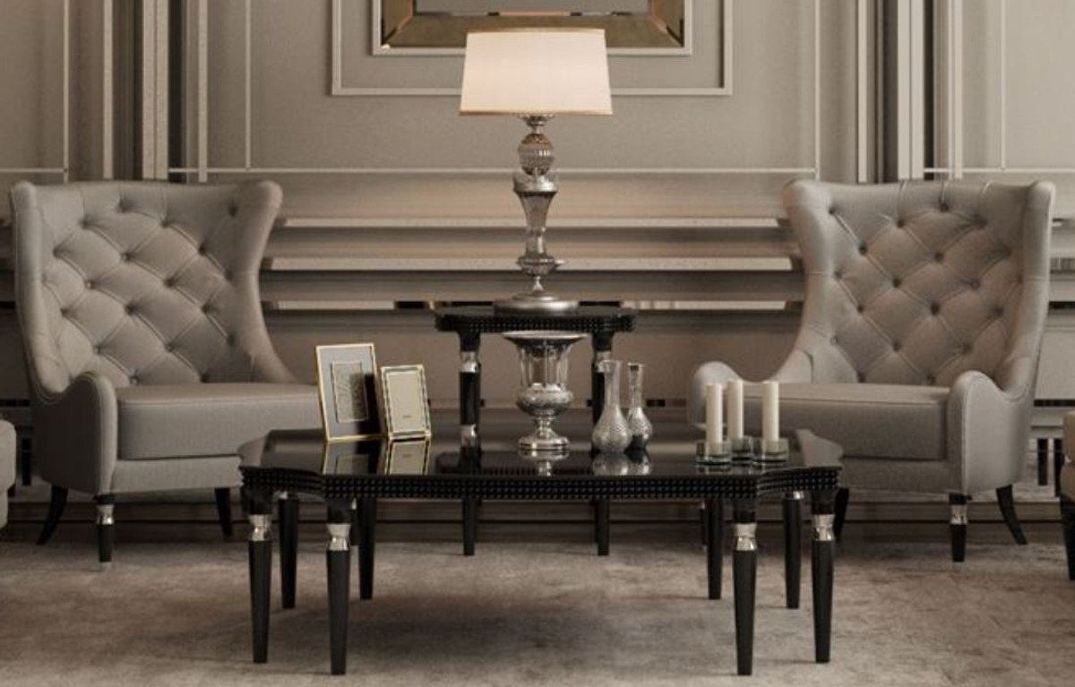 Casa Padrino Couchtisch Luxus Art Deco Couchtisch Schwarz / Silber 130 x 130 x H. 45 cm - Art Deco Wohnzimmertisch - Art Deco Möbel - Luxus Qualität