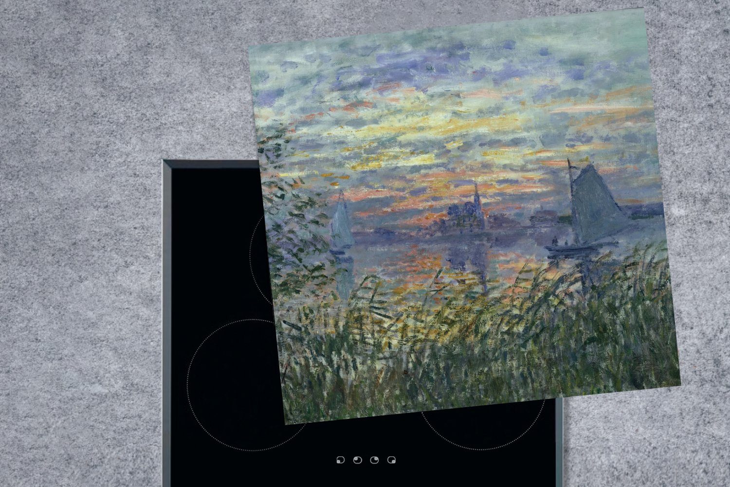 an Claude Herdblende-/Abdeckplatte Monet, (1 MuchoWow tlg), Seine cm, Arbeitsplatte Vinyl, für küche - 78x78 Ceranfeldabdeckung, der Sonnenuntergang