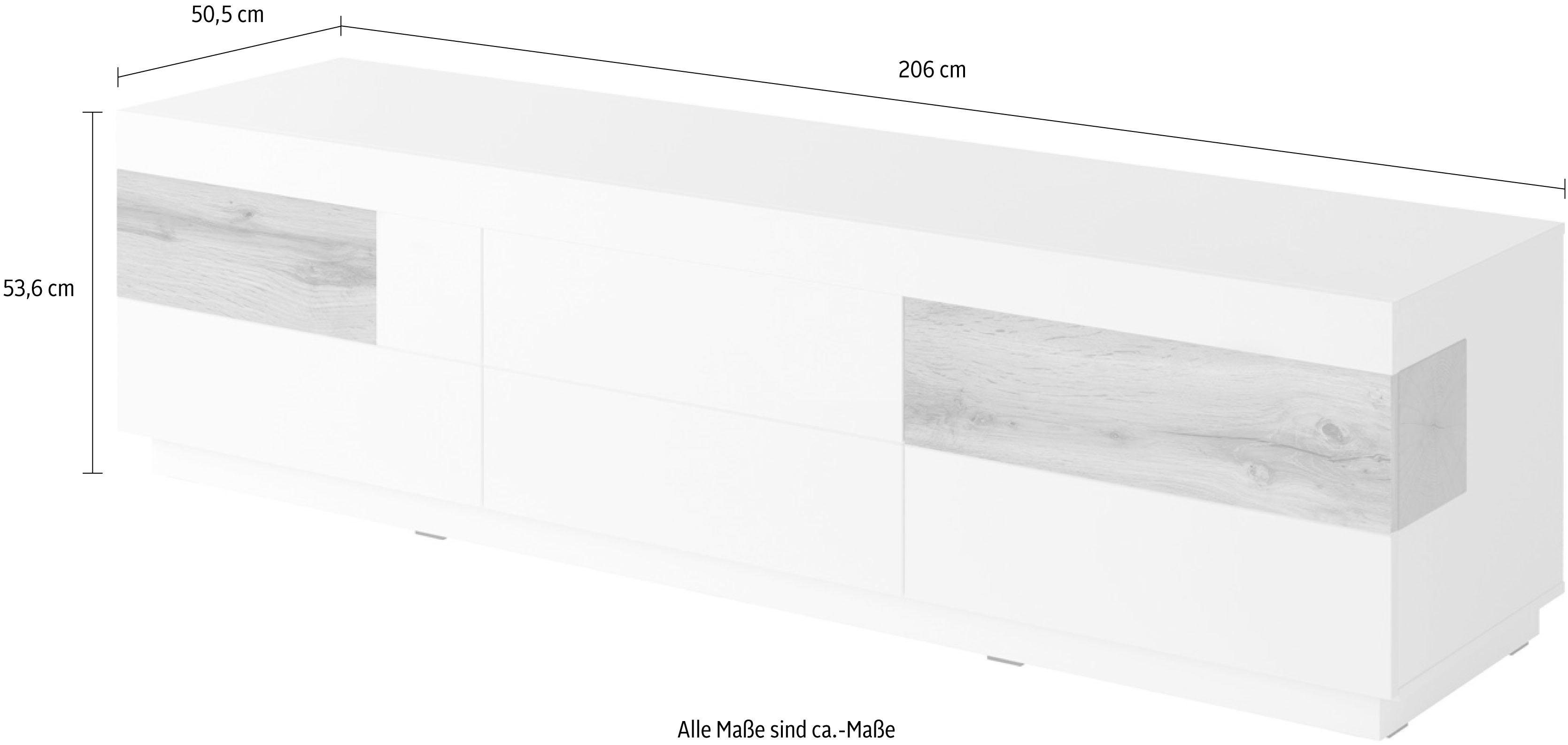 OTTO home Lowboard SILKE, Breite 206 cm, Hochglanzfronten