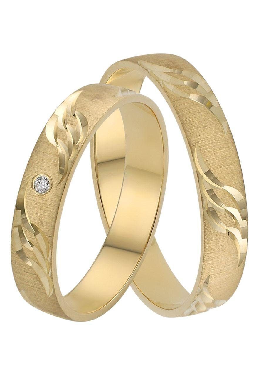 Firetti Trauring Schmuck Geschenk Gold 375 Hochzeit Ehering "LIEBE" Welle, Made in Germany, wahlweise mit oder ohne Brillant