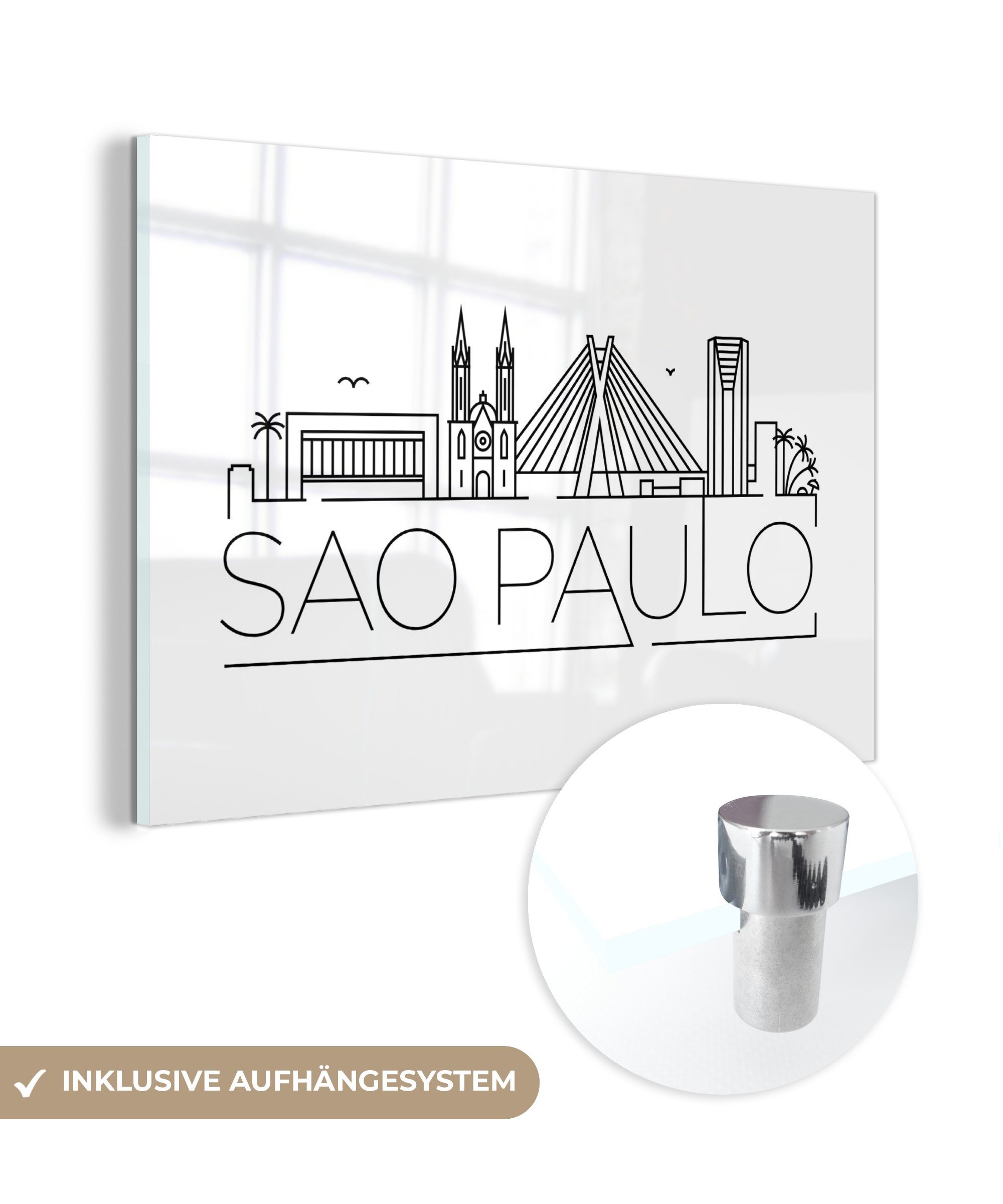 MuchoWow Acrylglasbild Stadtbild "Sao Paulo" mit weißem Hintergrund, (1 St), Acrylglasbilder Wohnzimmer & Schlafzimmer