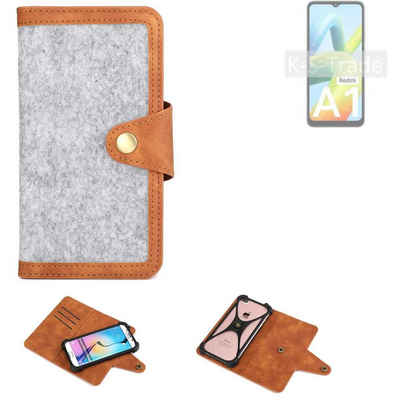 K-S-Trade Handyhülle für Xiaomi Redmi A1, Handyhülle Schutzhülle Filz-Hülle Kunst-Leder hellgrau braun