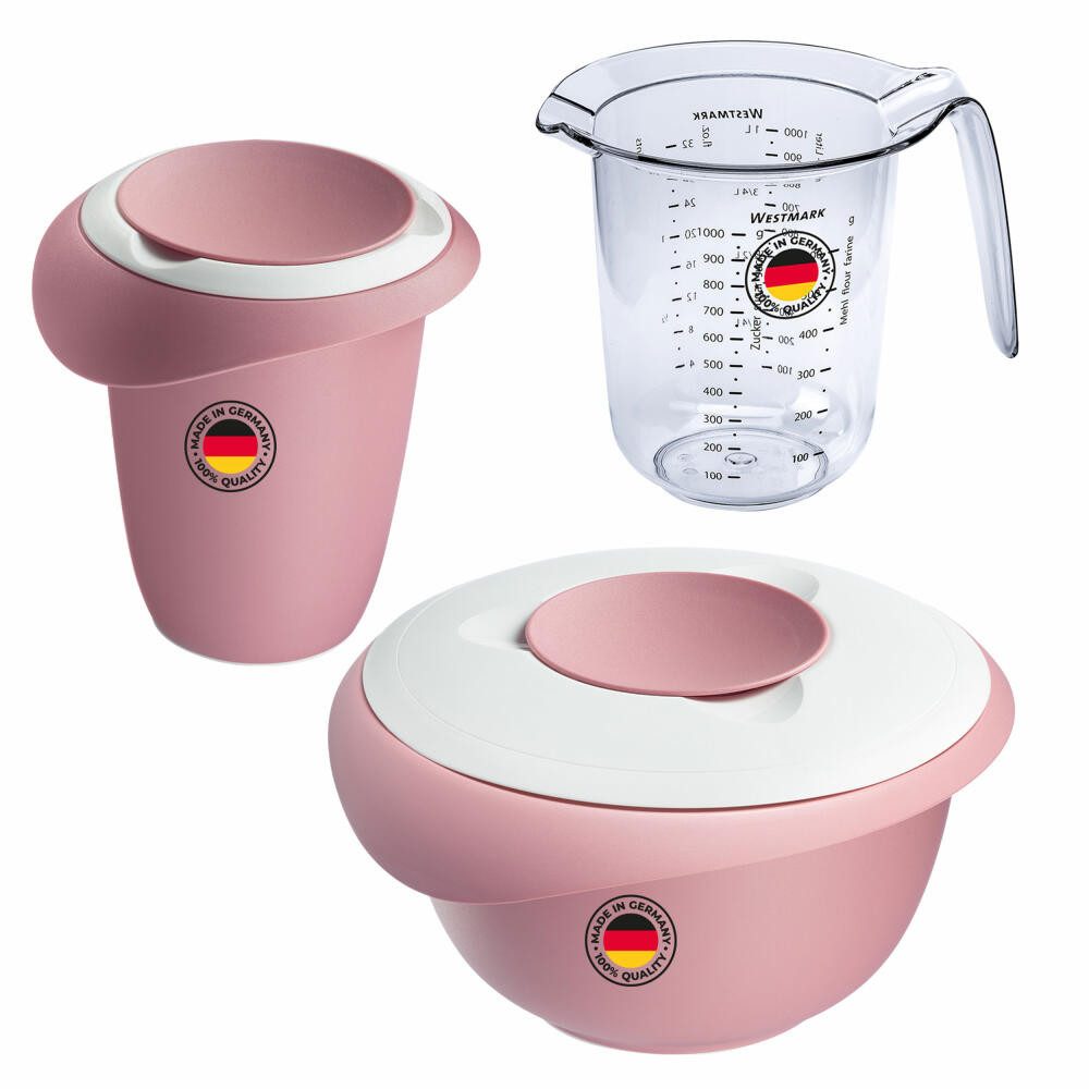 Rührschüssel Backset 3tlg., Rührschüssel 2,5 l + Quirltopf + Messkanne, rosa